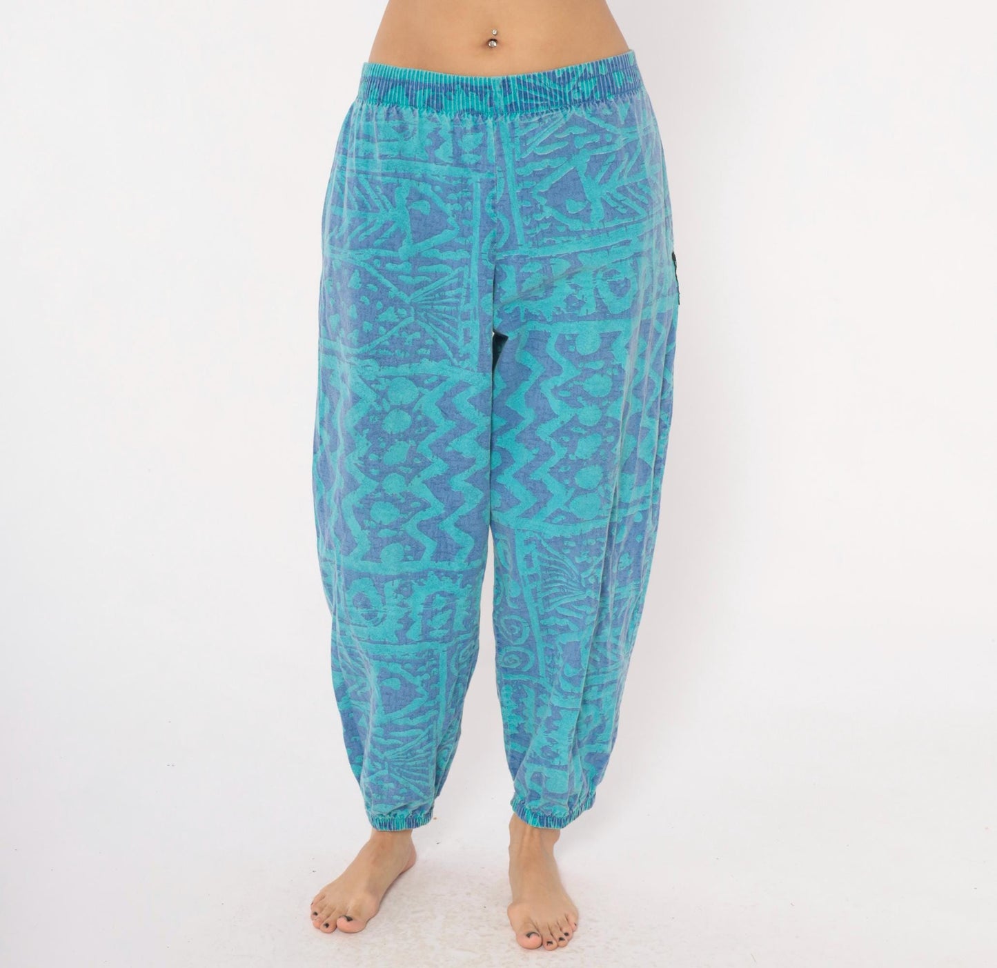 90s Ego Sportswear Tribal Joggers Teal Purple Abstract Geometric Medium