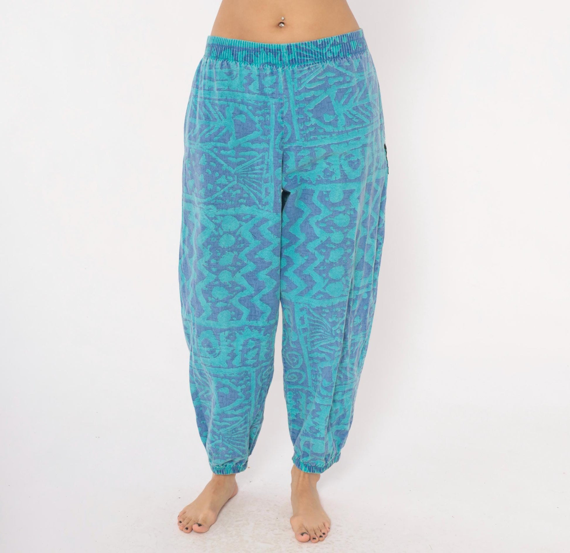 90s Ego Sportswear Tribal Joggers Teal Purple Abstract Geometric Medium