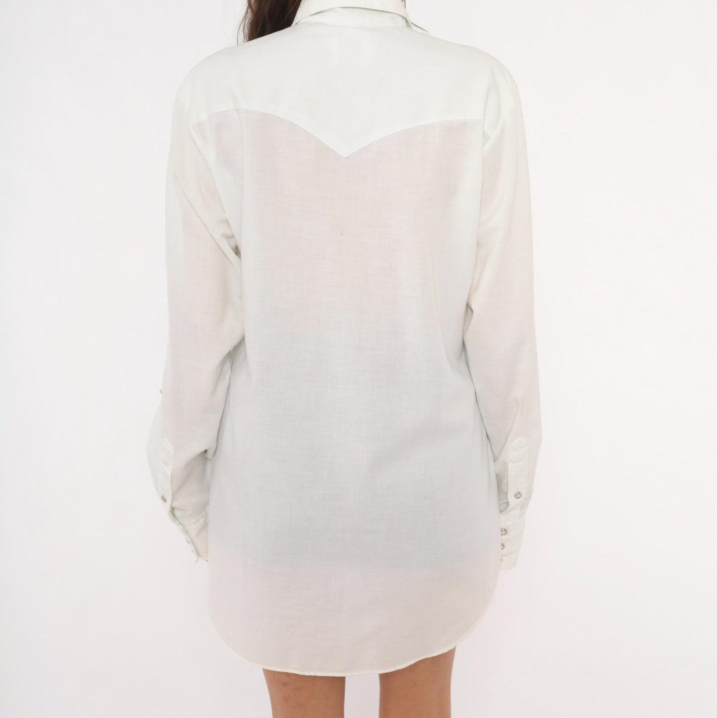 90s Miller Western Wear Pearl Snap Shirt White Cotton Yoke Extra Large XL