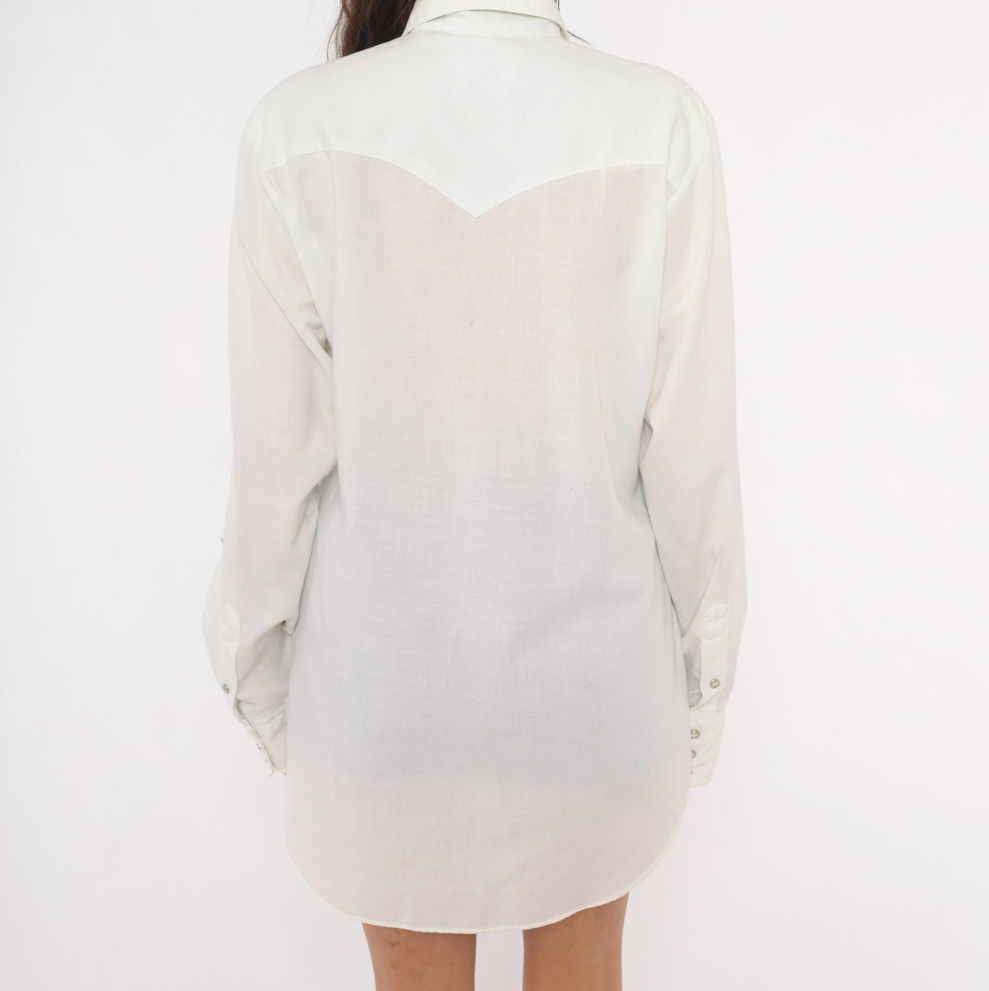 90s Miller Western Wear Pearl Snap Shirt White Cotton Yoke Extra Large XL