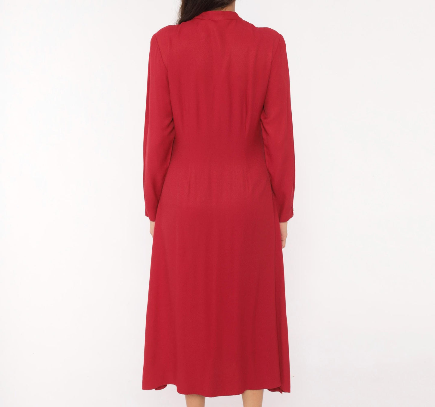 90s Coldwater Creek Cranberry Midi Dress Mandarin Collar Button Front Medium
