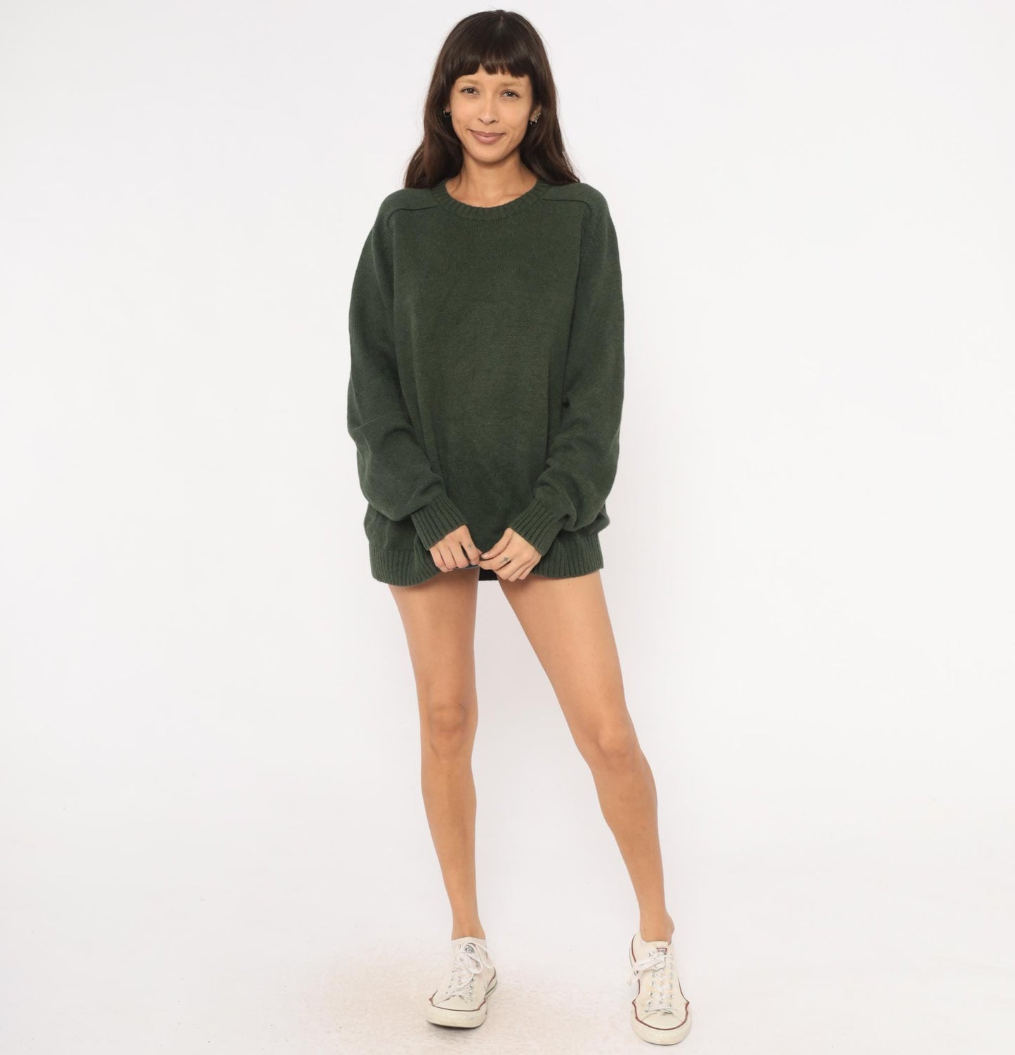 90s Lands End Dark Olive Cotton Knit Crewneck Pullover Extra Large XL