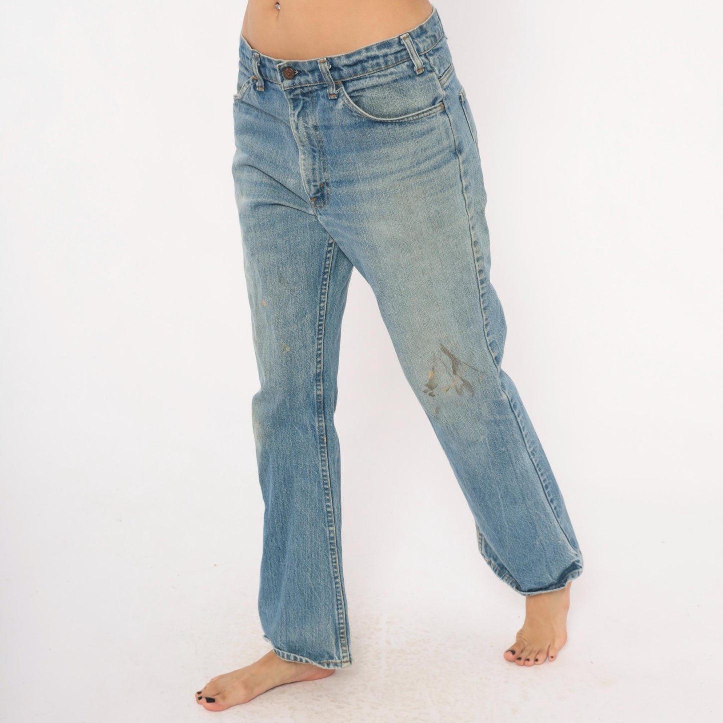 Y2K Levi's Orange Tab Flare Jeans Light Blue Distressed Low Rise 34x31