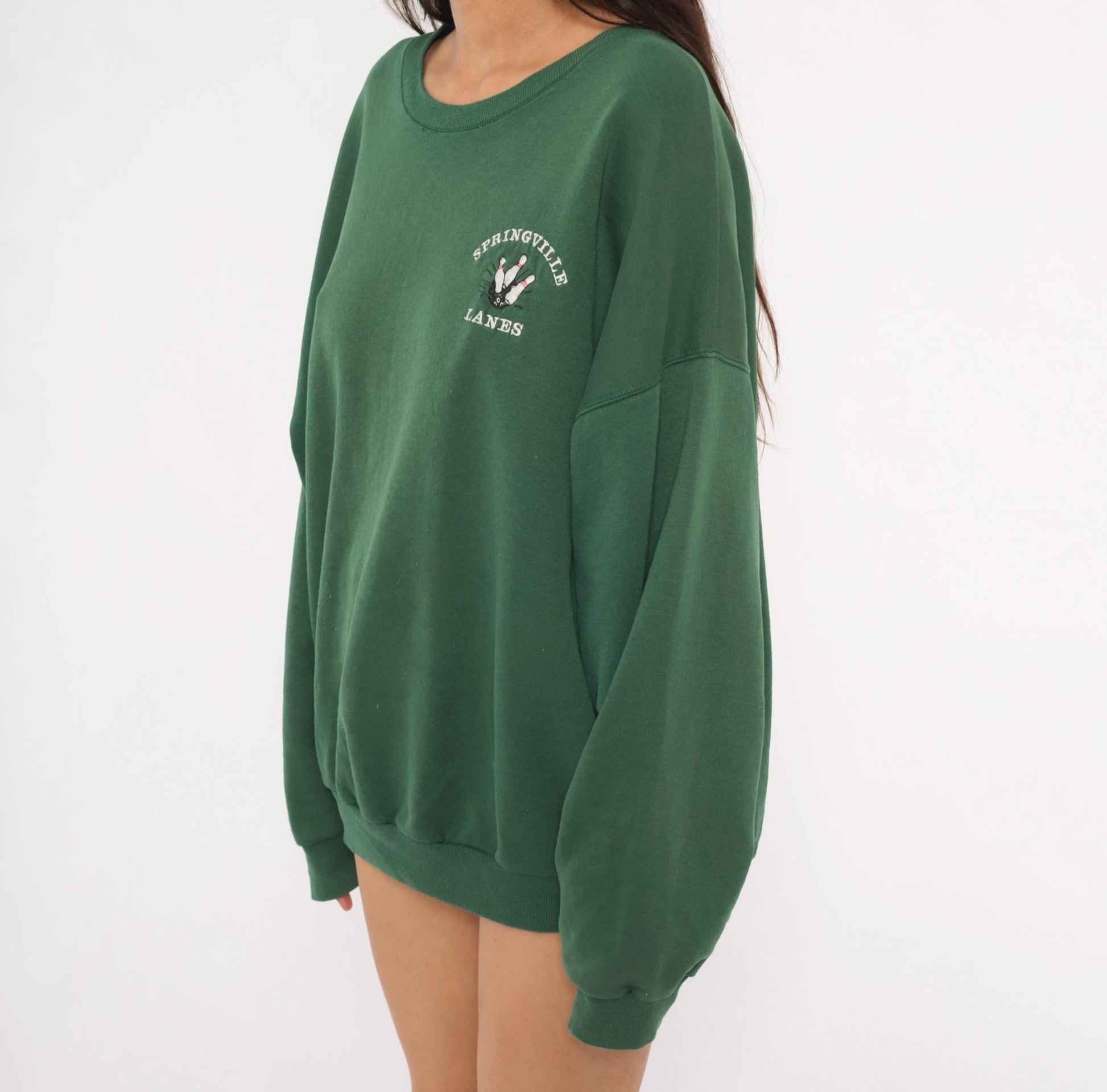 90s Springville Lanes Bowling Sweatshirt Forest Green Embroidered Hanes Plus Size XXL