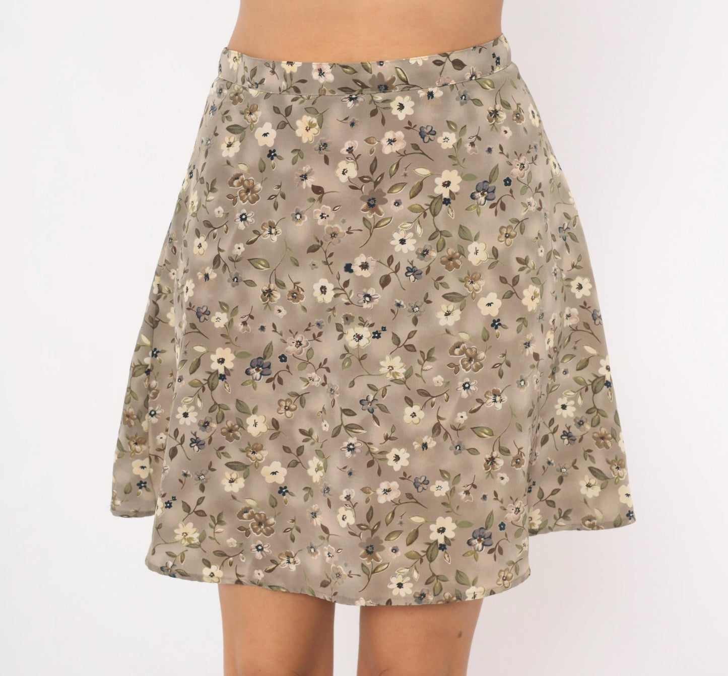90s We Too Floral Mini Skirt Taupe Ditsy Print A-Line Small S