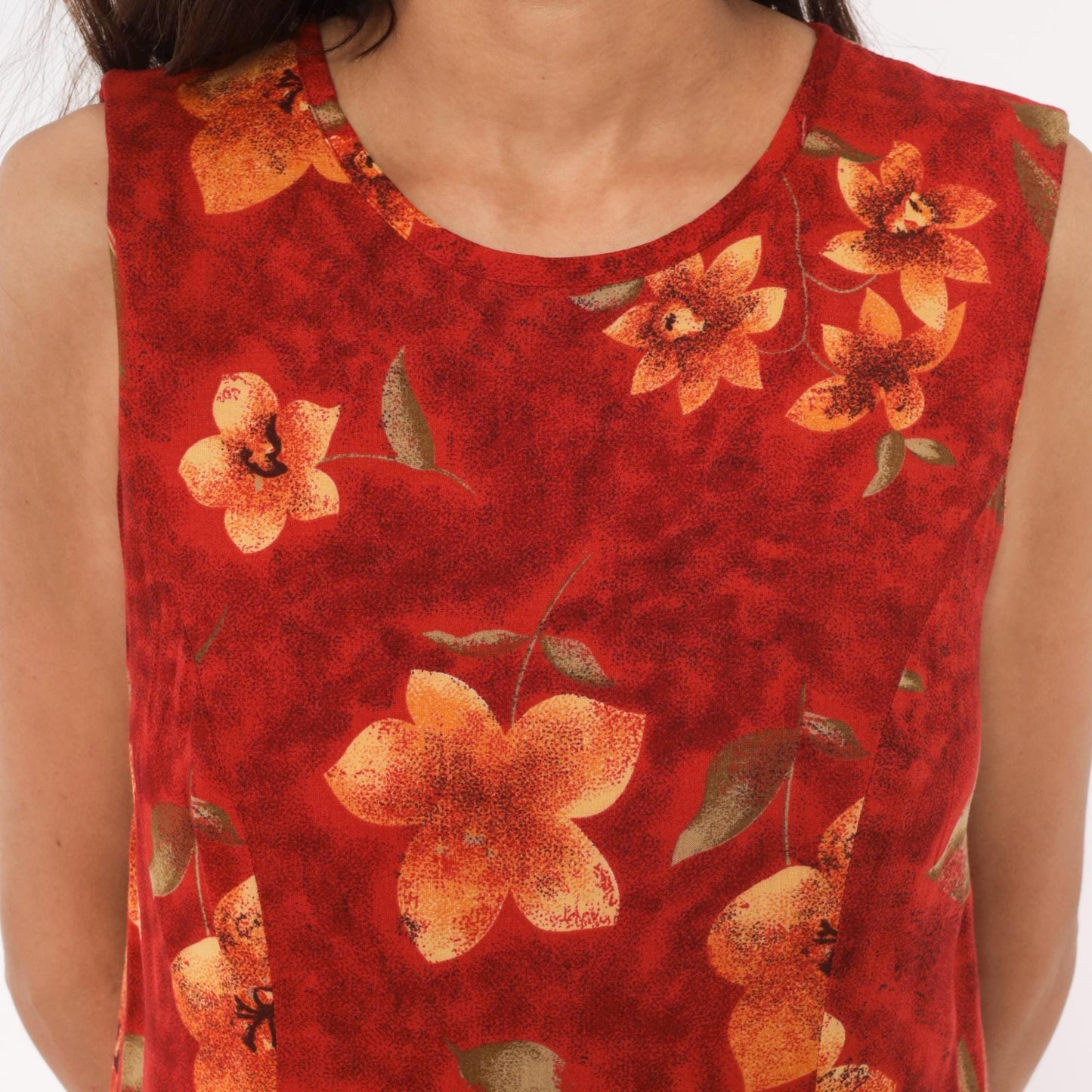 90s Olivia Rose Floral Maxi Dress Red Orange Sleeveless Keyhole Back Medium