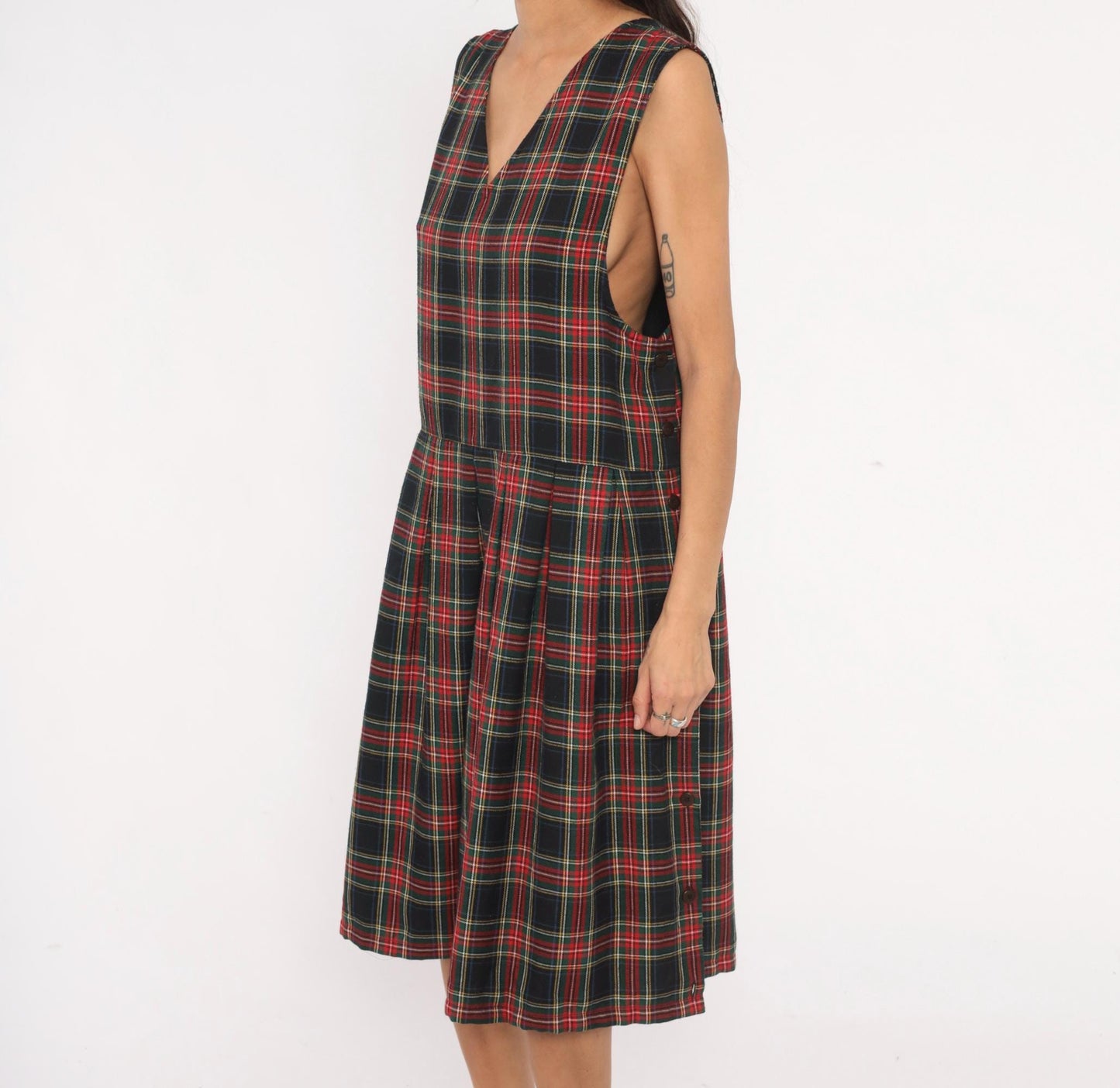90s Baxter & Wells Plaid Jumper Dress Navy Red Green Tartan Large L
