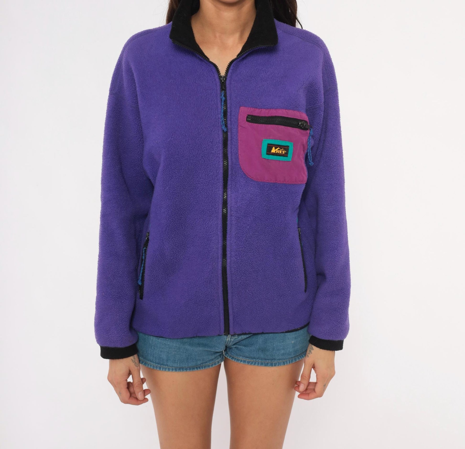 90s REI Purple Fleece Jacket Full Zip Colorblock Medium M