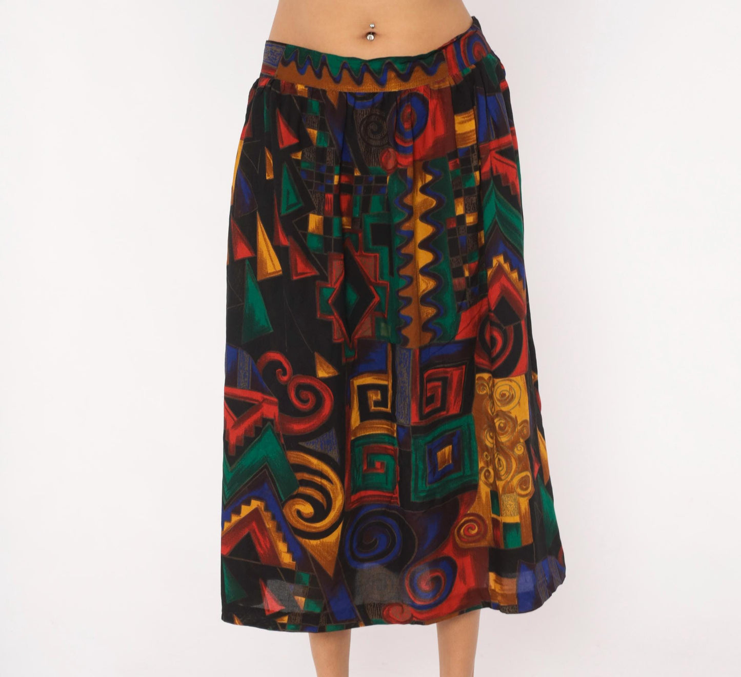 90s Kenneth Mitchell Midi Skirt Geometric Spiral Print Multicolor Size 20W