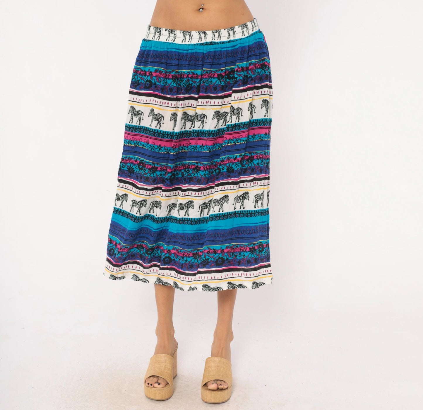 90s Sharon Anthony Zebra Print Midi Skirt Plus Size XXL Teal Magenta