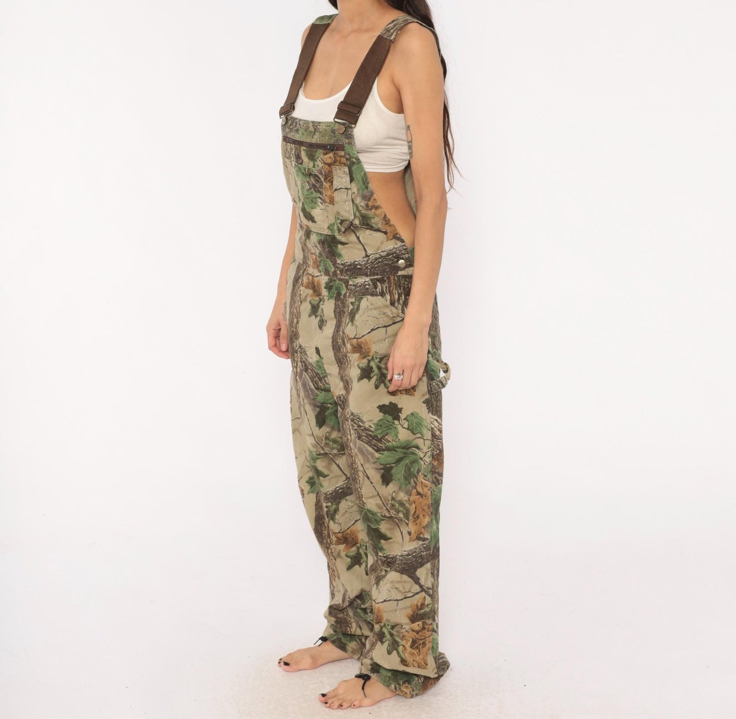90s Realtree Camo Bib Overalls Walls Woodland Tree Leaf Cotton 34x32