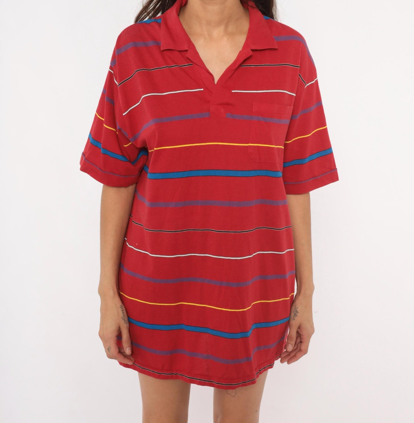 80s Players by Van Heusen Striped Polo Shirt Red Blue Yellow Extra Large XL