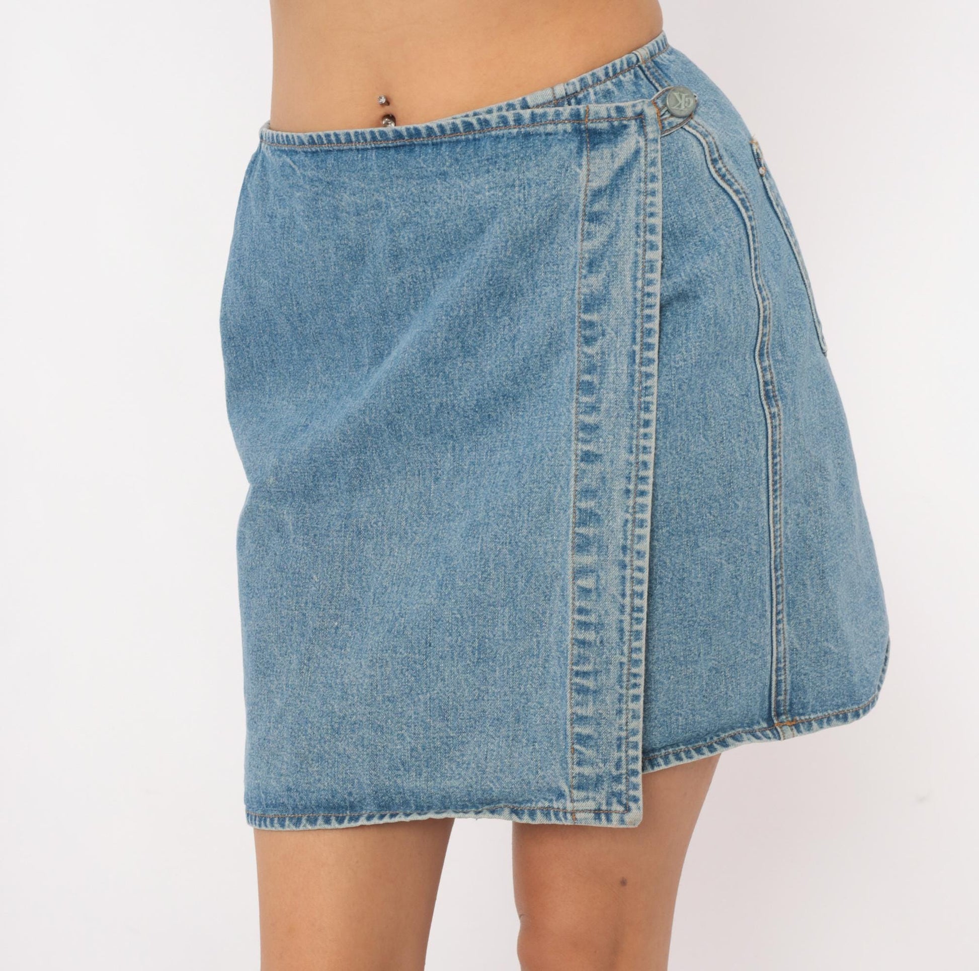 90s Calvin Klein Denim Mini Skirt Light Wash Blue A-Line Small S