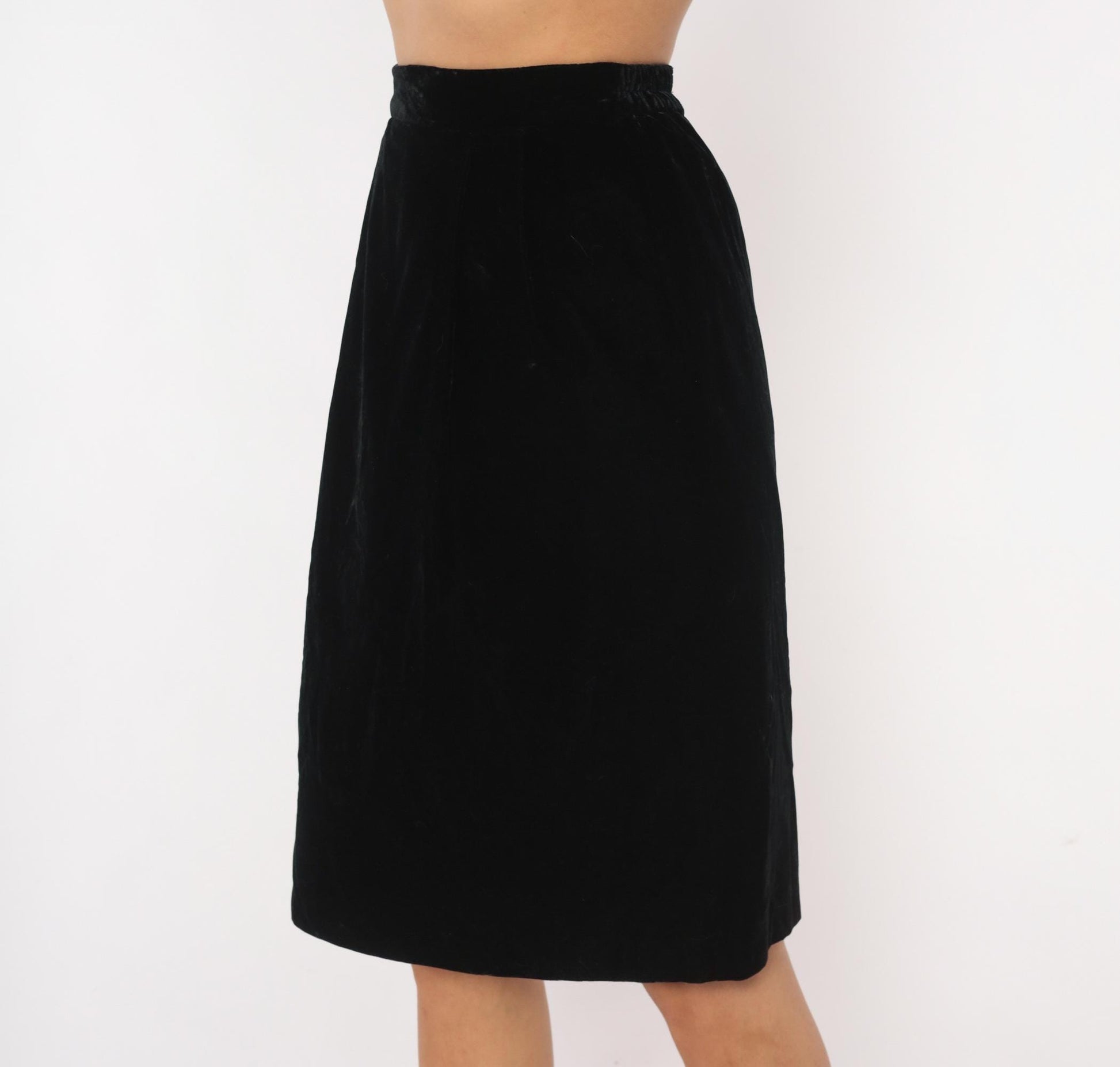 90s TanJay Black Velvet Pencil Skirt Knee-Length Small S