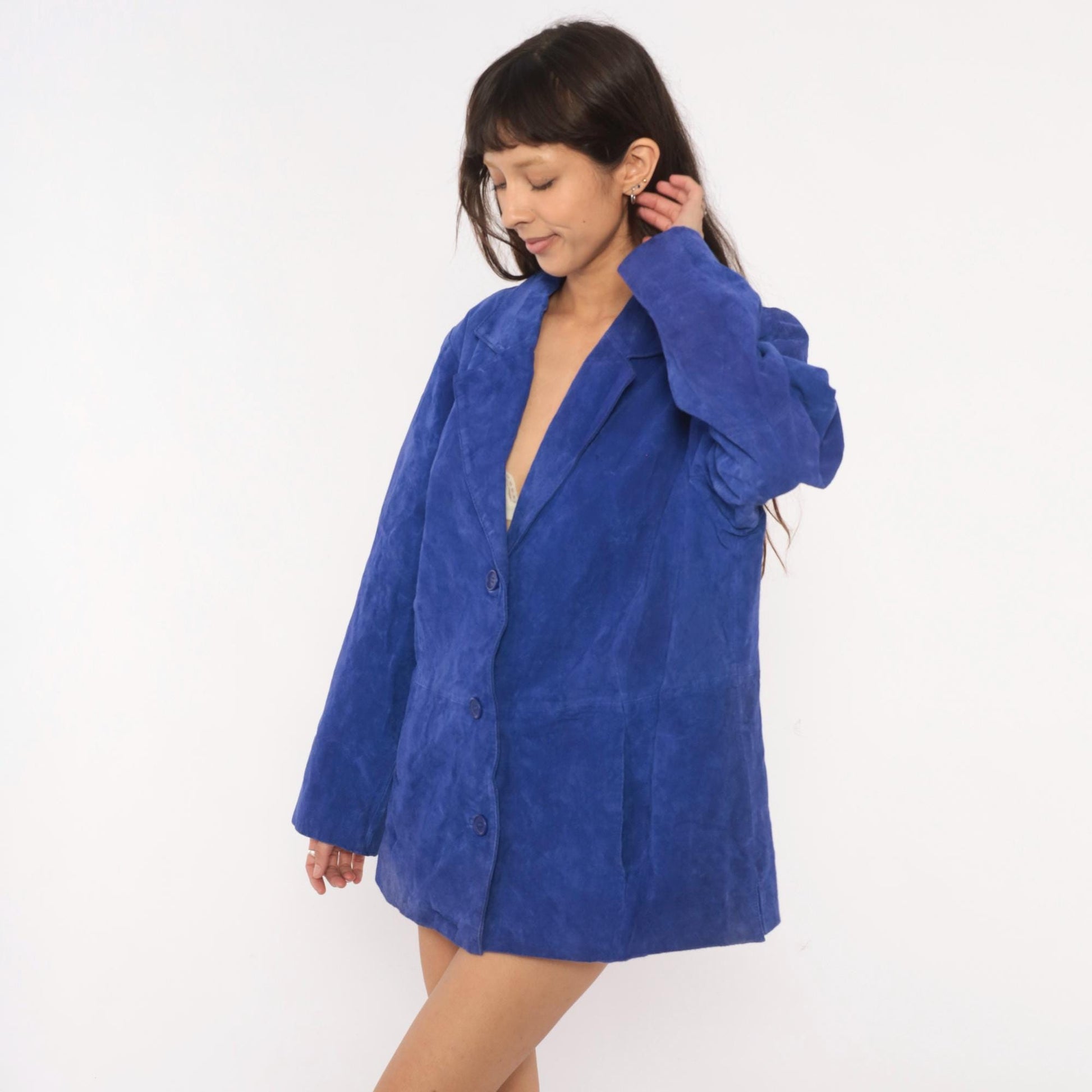 2000s Jessica London Cobalt Suede Blazer Three Button Jacket Plus Size XXL