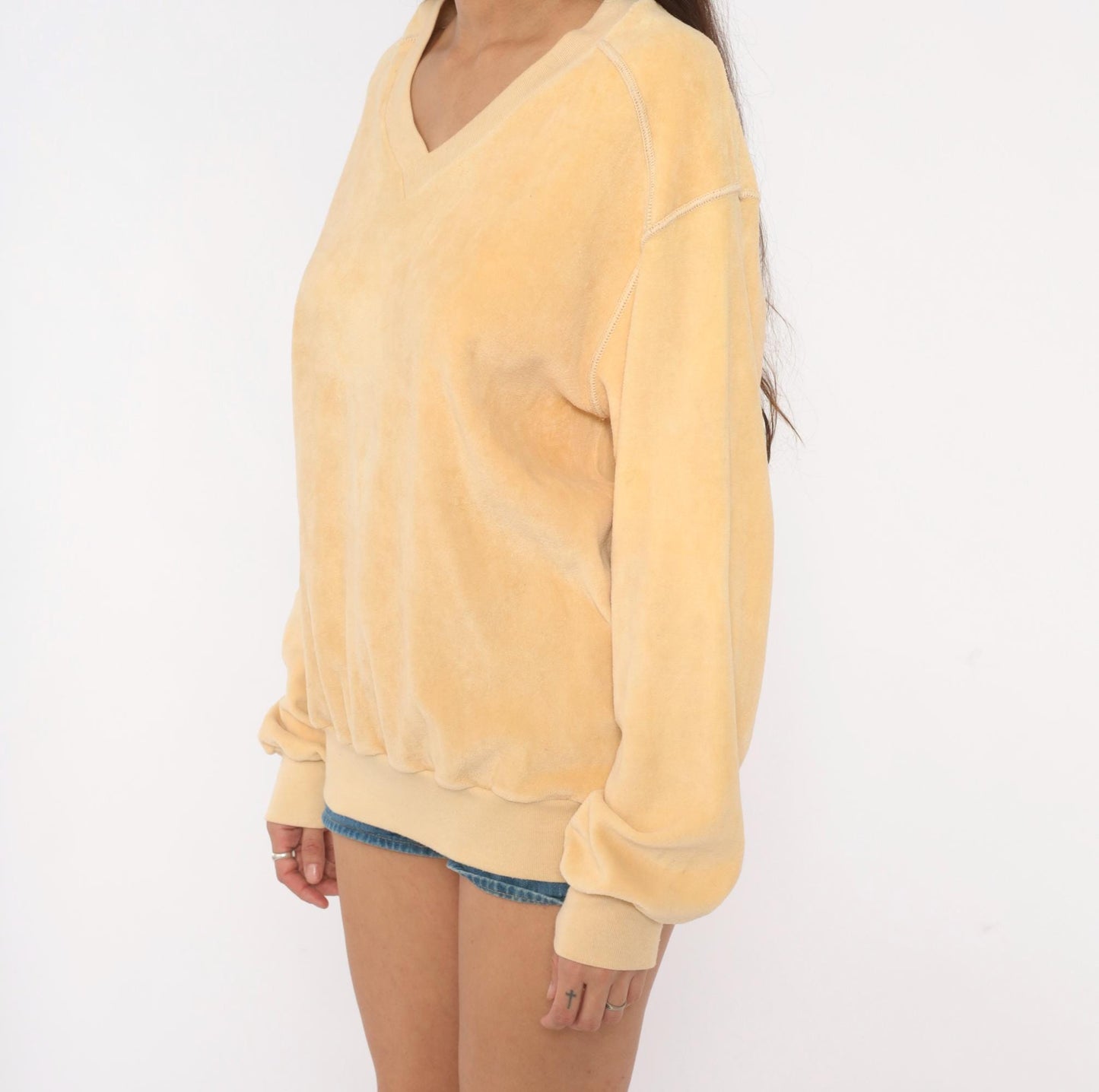 80s Admit One Velour Sweatshirt Cream Raglan V-Neck Extra Large XL
