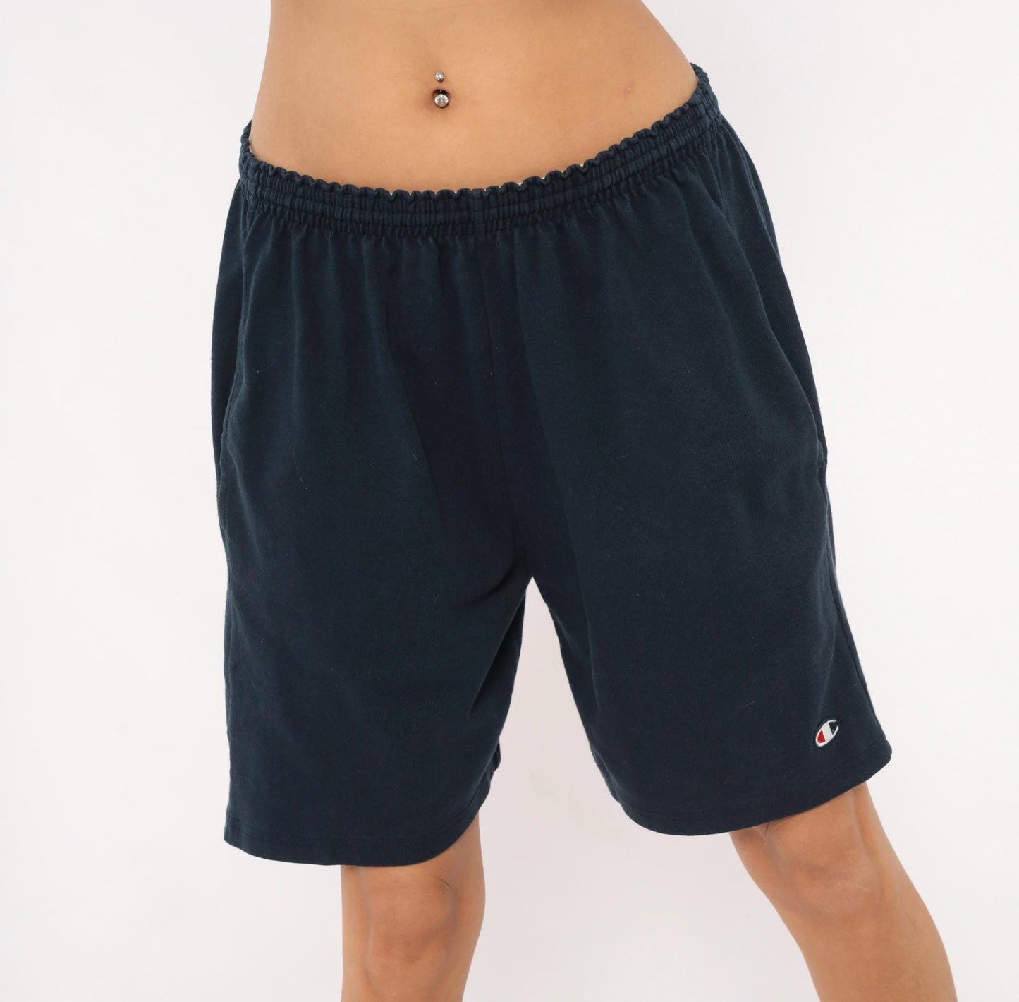 90s Champion Navy Athletic Shorts Elastic Waist Mens Small