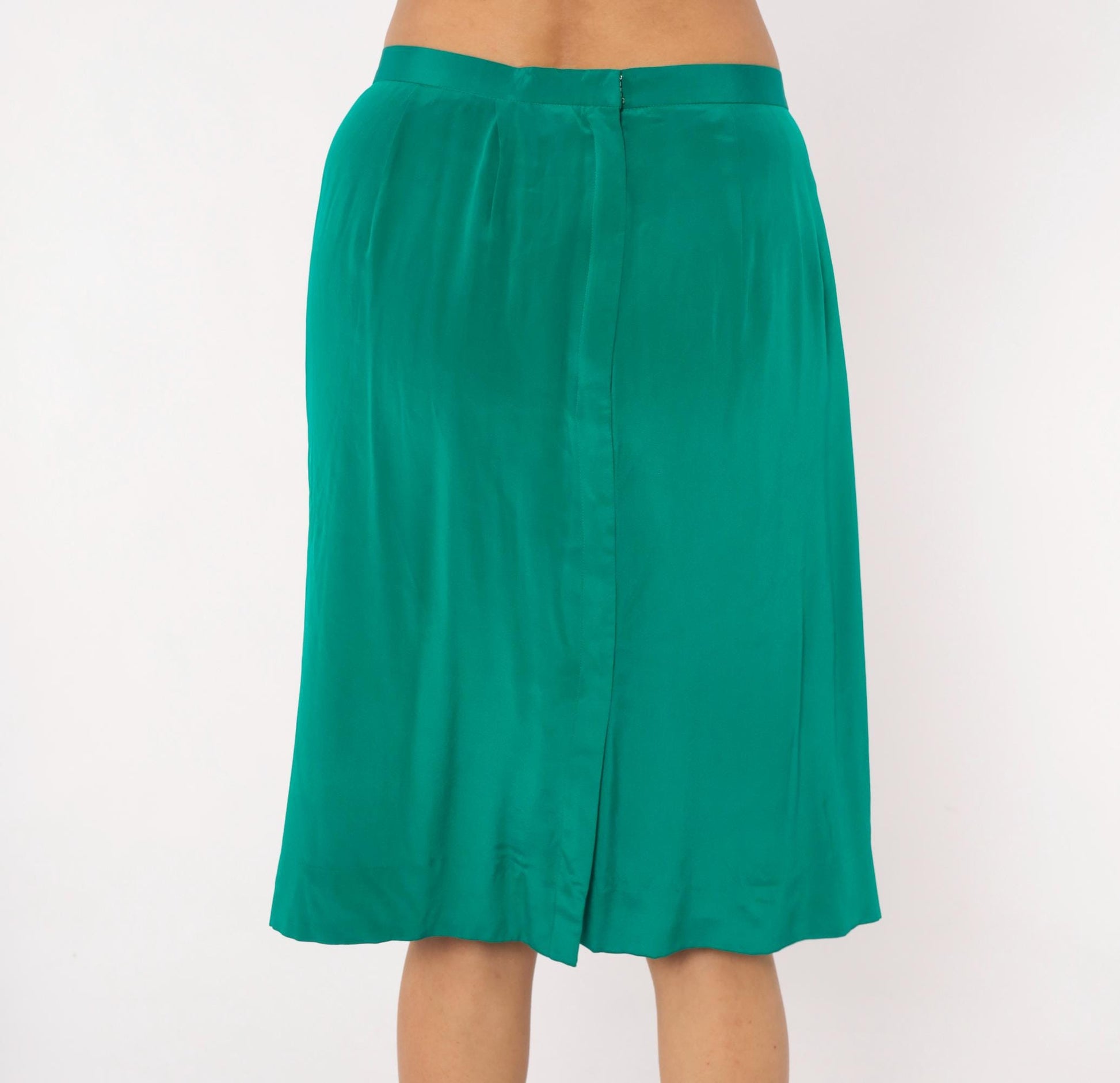 90s Teal Pencil Skirt Emerald Green Pleated A-Line Knee-Length Medium M