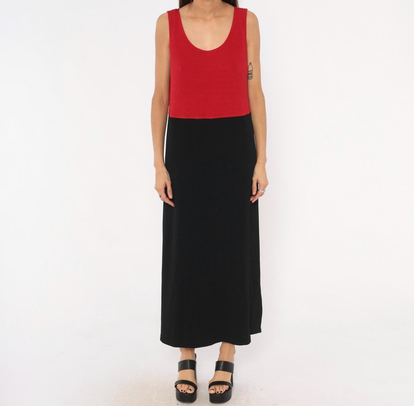 90s Positive Attitude Color Block Maxi Dress Red Black Sleeveless Large L