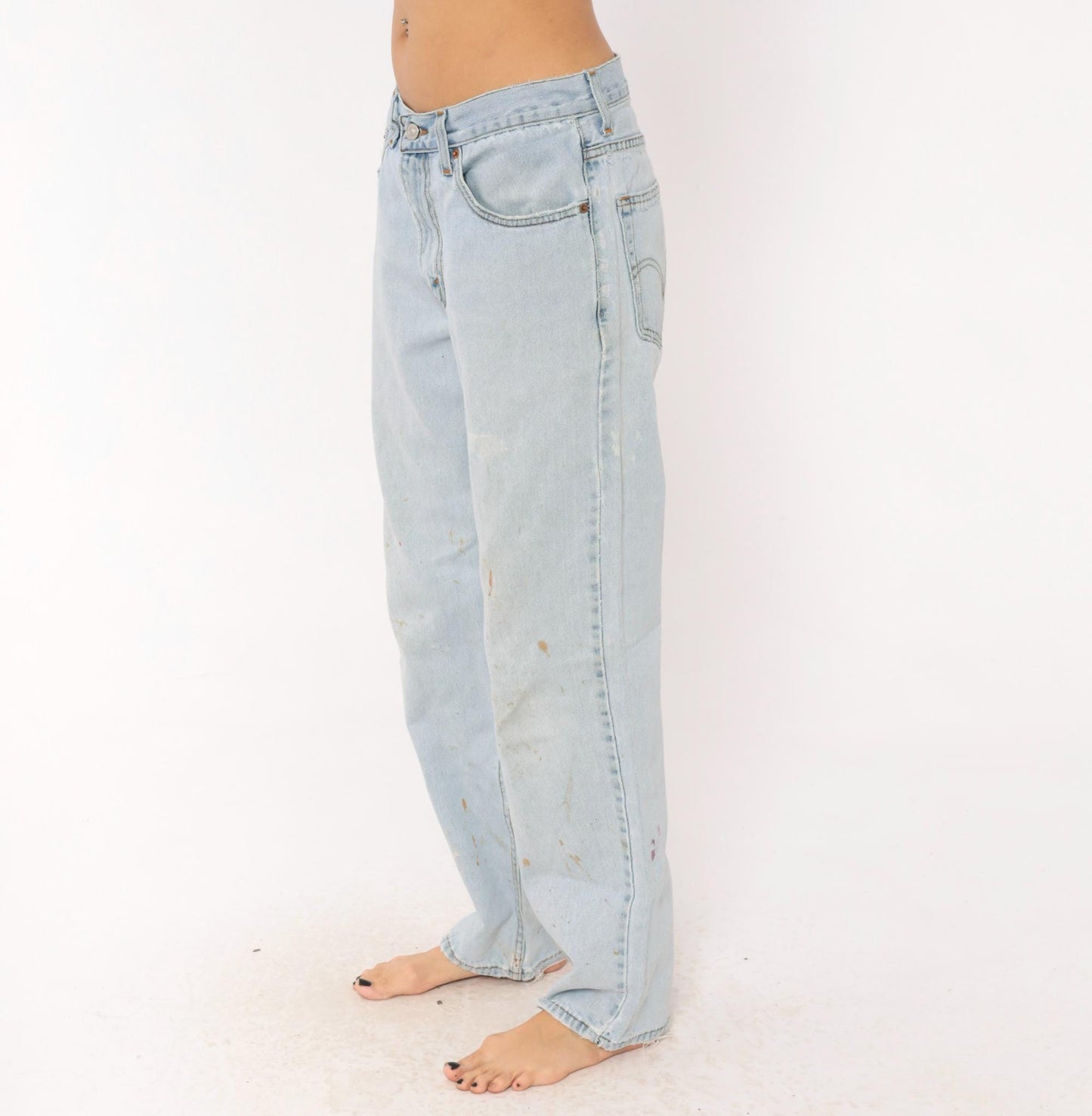 90s Levi's 550 Light Wash Straight Leg Jeans Distressed Blue 32x32
