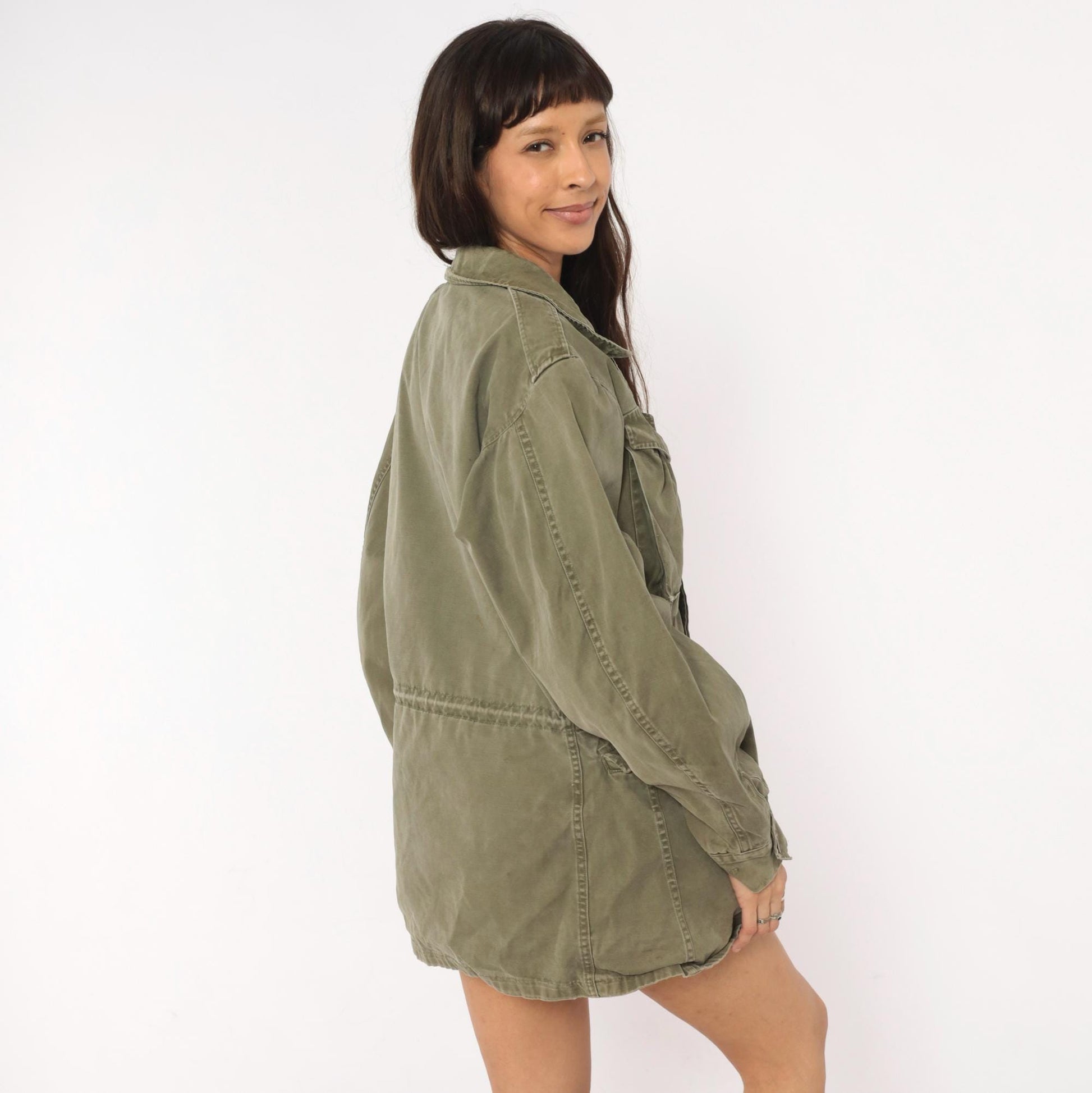 1950s Military Field Jacket Olive Drab Cotton Army Green Medium