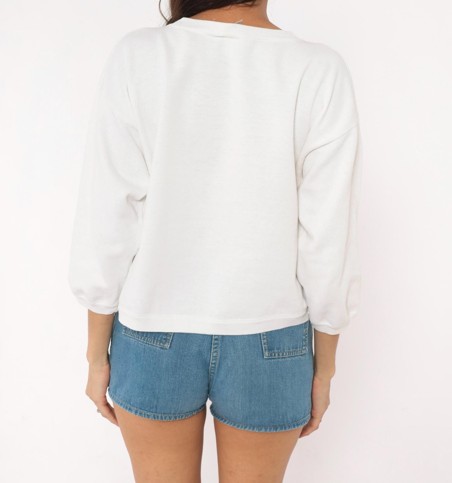 90s Anvil Hamptons Beach Sweatshirt White Pastel Graphic Cropped Medium M