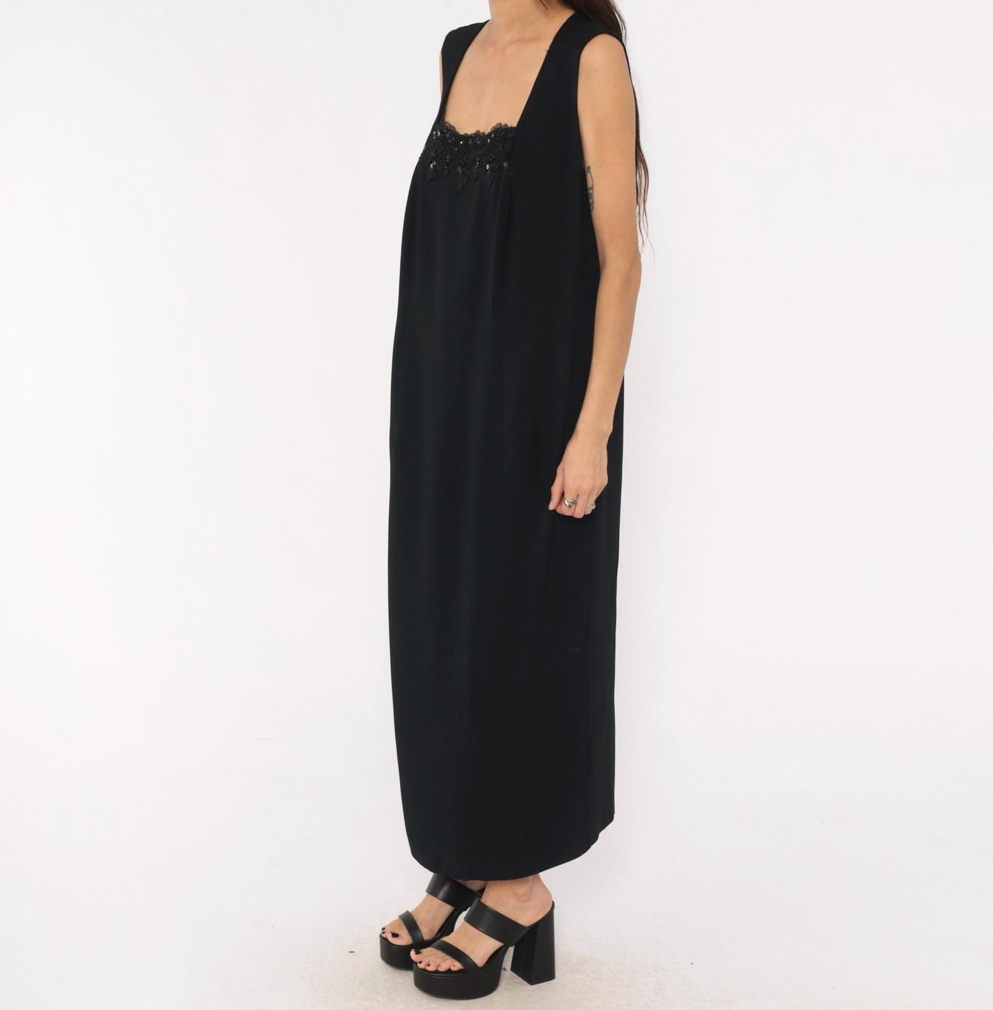 90s R&M Richards Black Sequin Lace Maxi Dress Plus Size 1X