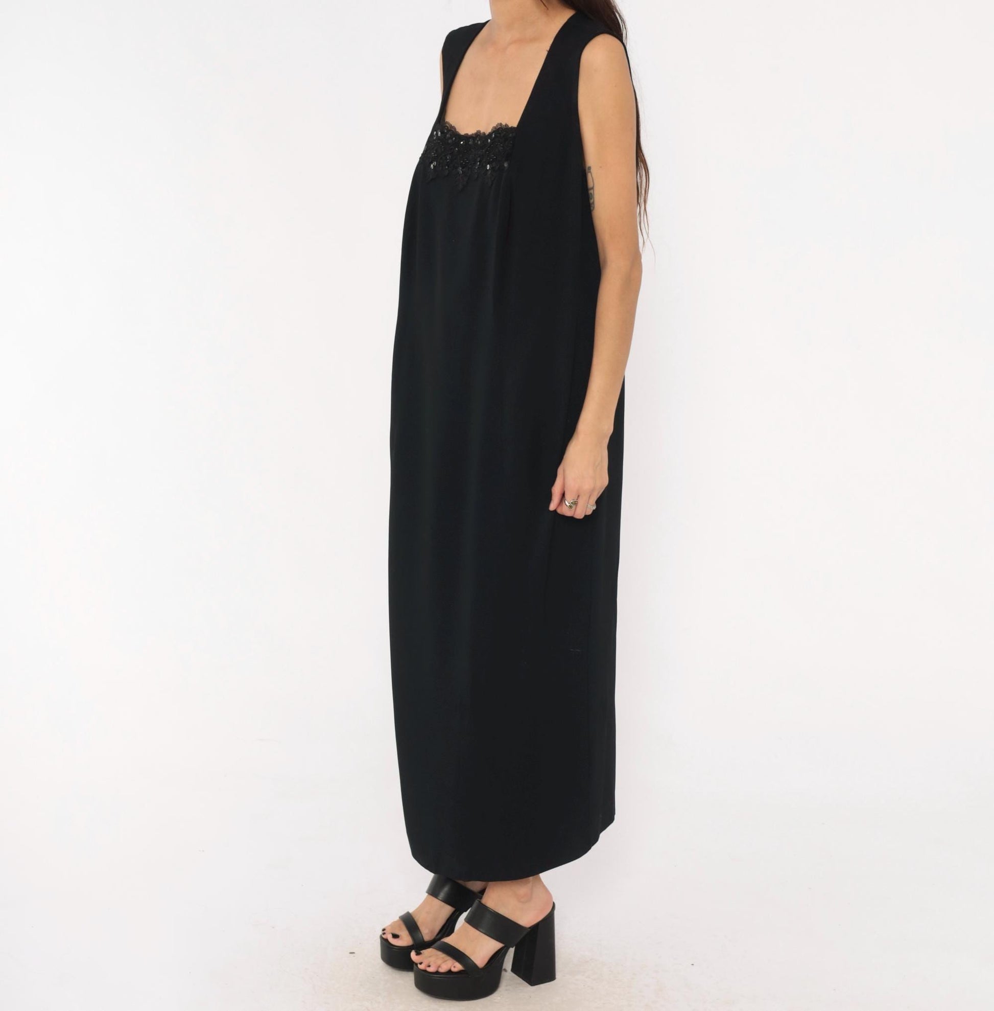 90s R&M Richards Black Sequin Lace Maxi Dress Plus Size 1X