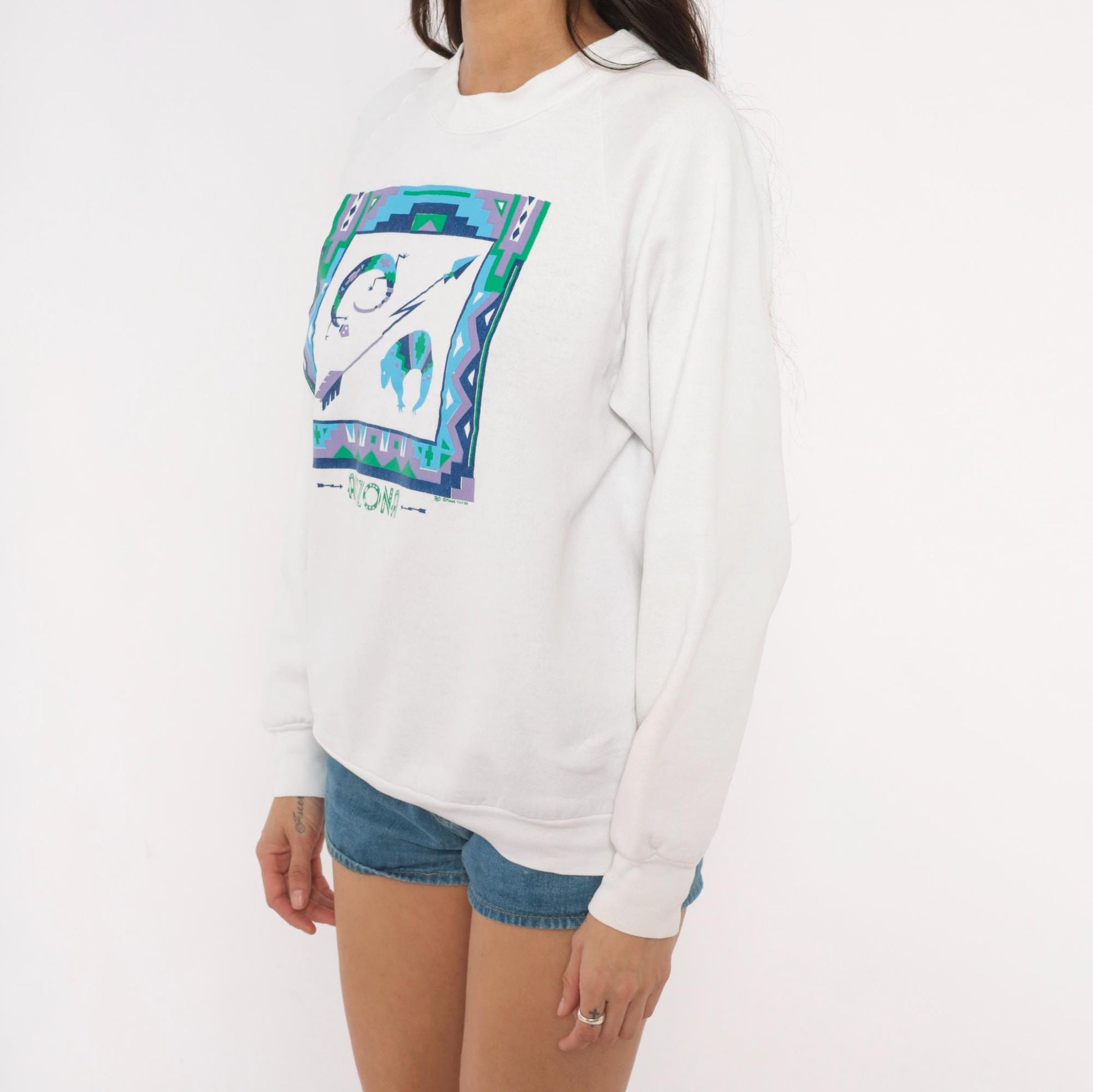 90s Fruit Of The Loom Arizona Southwestern Graphic Sweatshirt White Medium