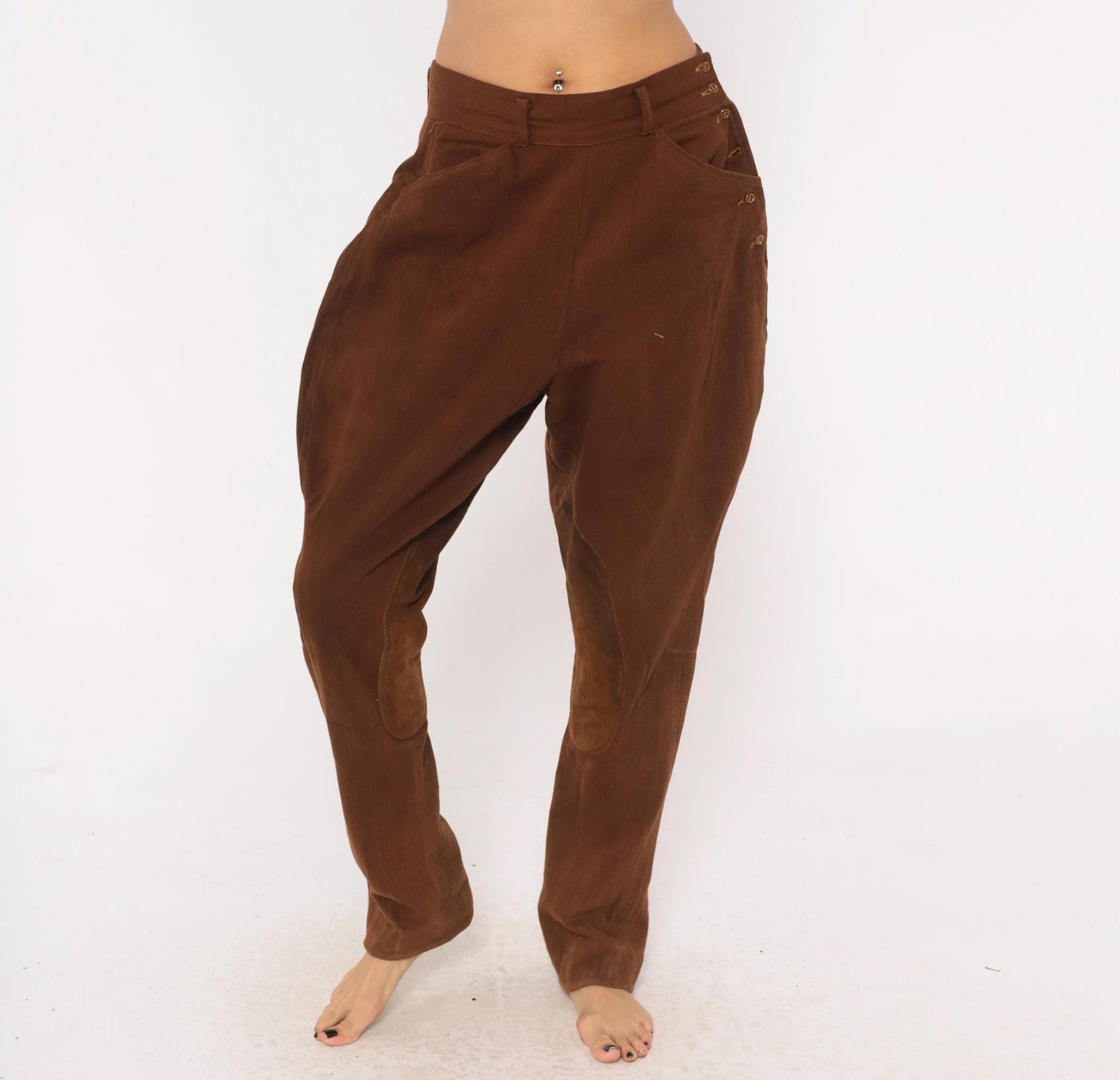 80s Brown Jodhpur Riding Pants High Waist Suede Knee Patch Medium M