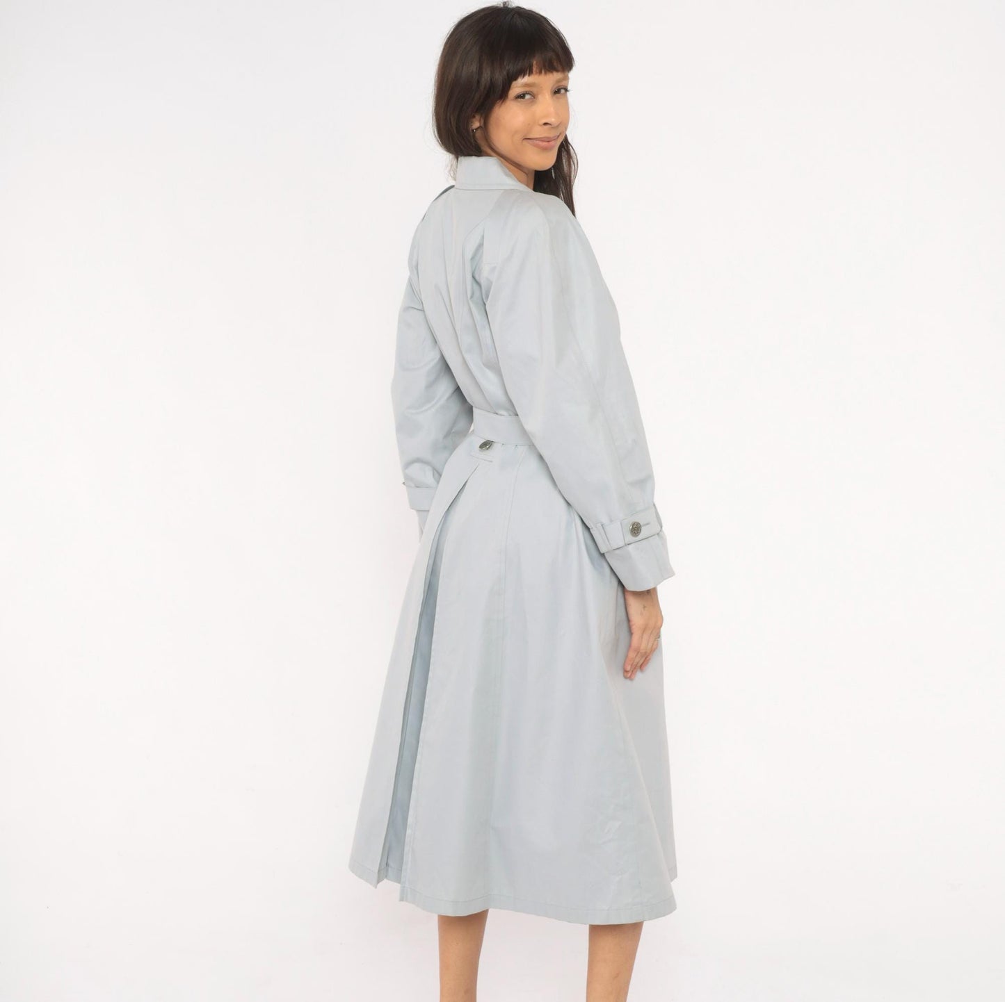 80s London Fog Trench Coat Blue Grey Belted Single Breasted Medium
