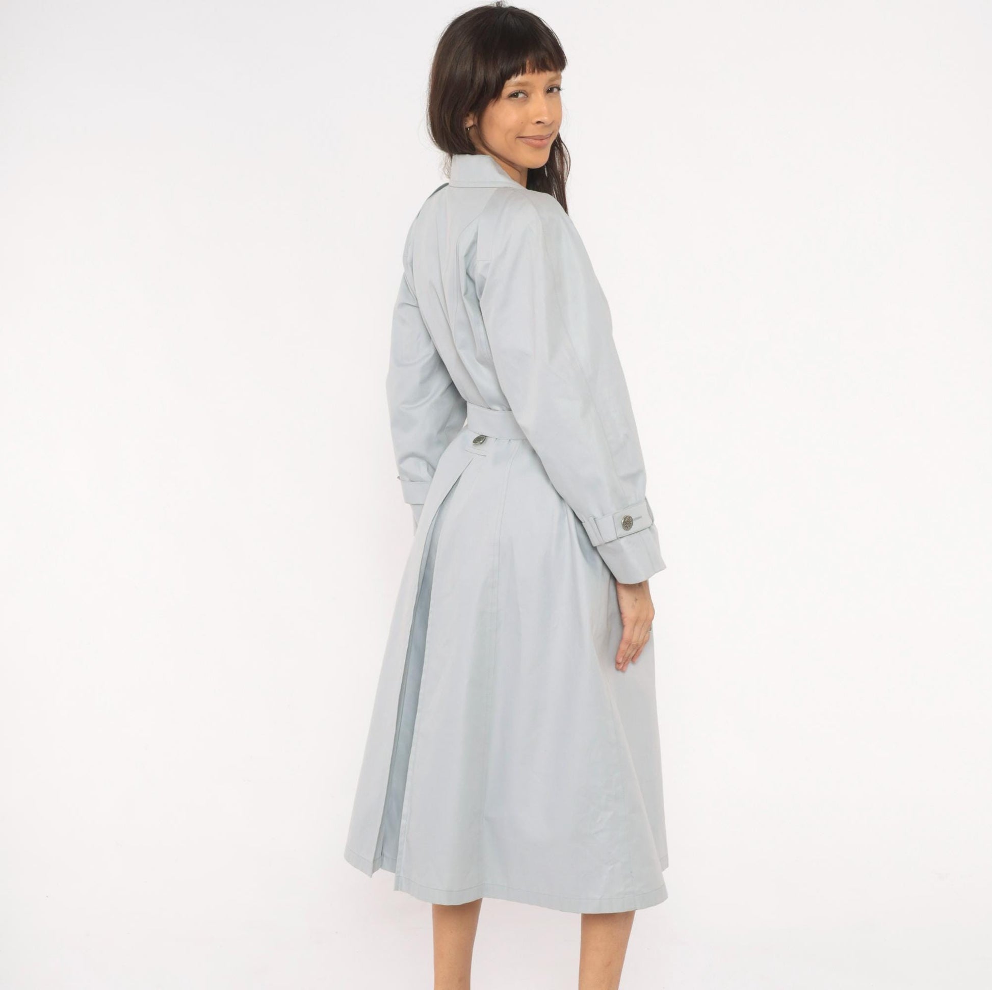 80s London Fog Trench Coat Blue Grey Belted Single Breasted Medium