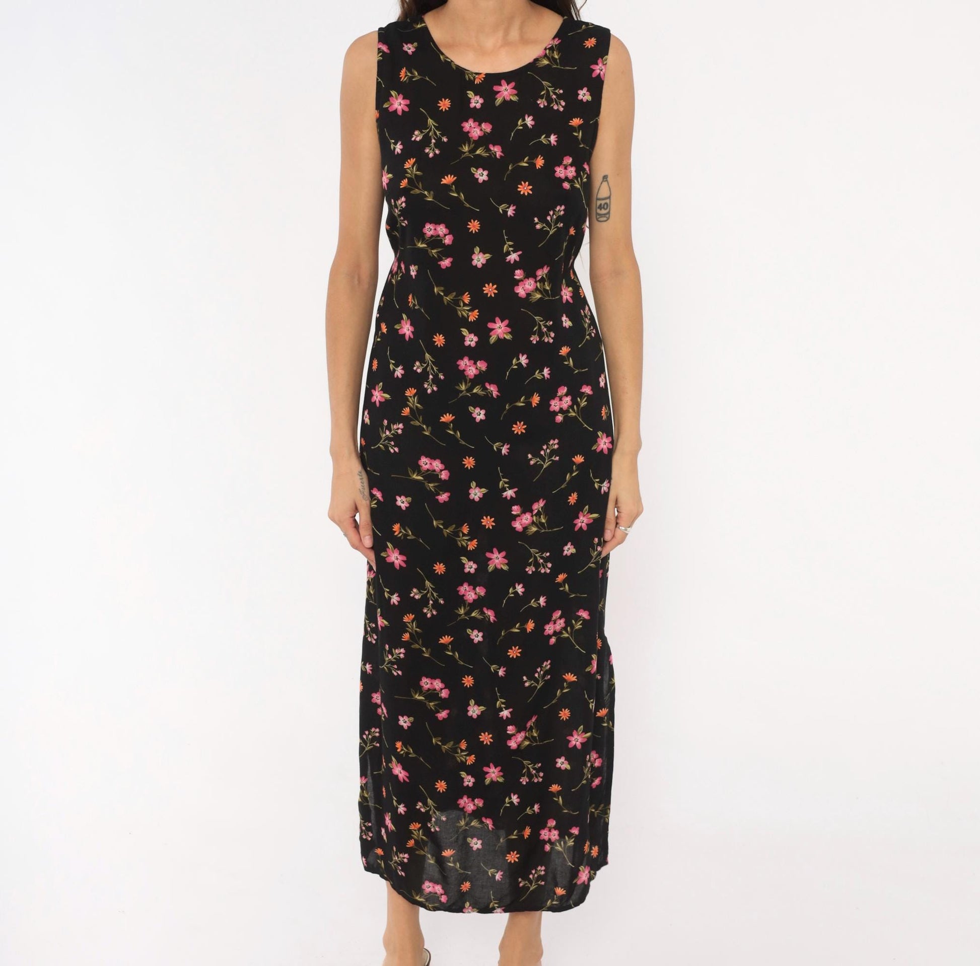 90s Casual Corner Annex Black Floral Maxi Dress Sleeveless Small