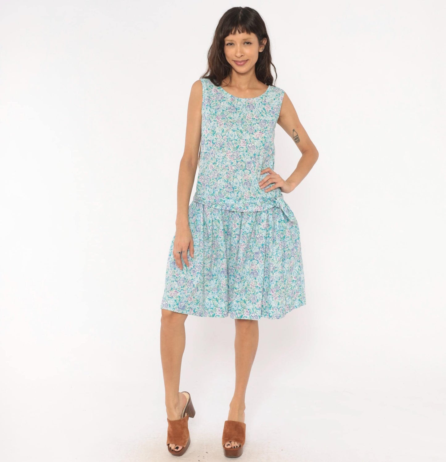 90s Laura Ashley Floral Cotton Sundress Drop Waist Knee-Length Small