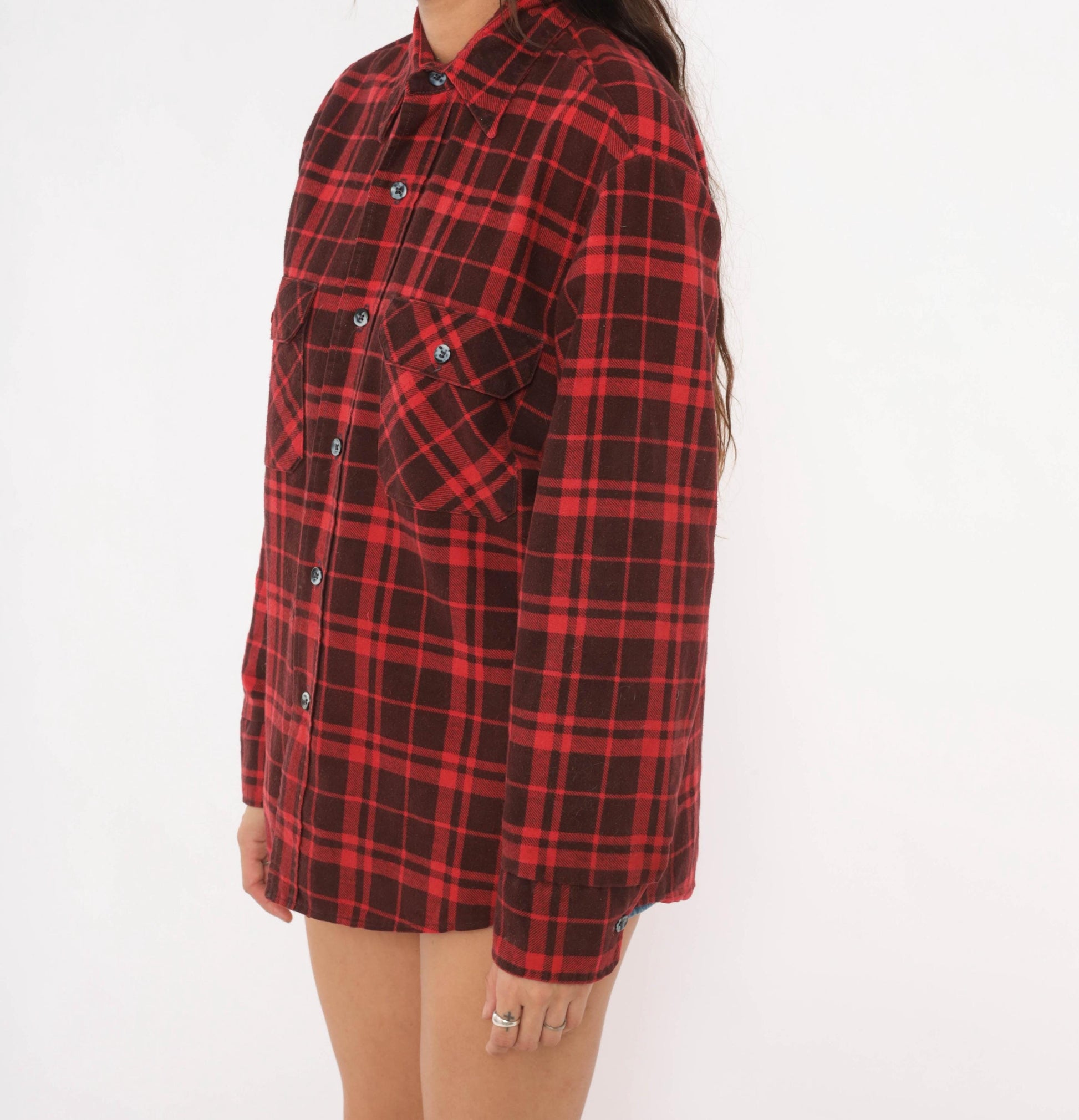80s Fieldmaster Plaid Flannel Shirt Red Black Quilted Lined Medium