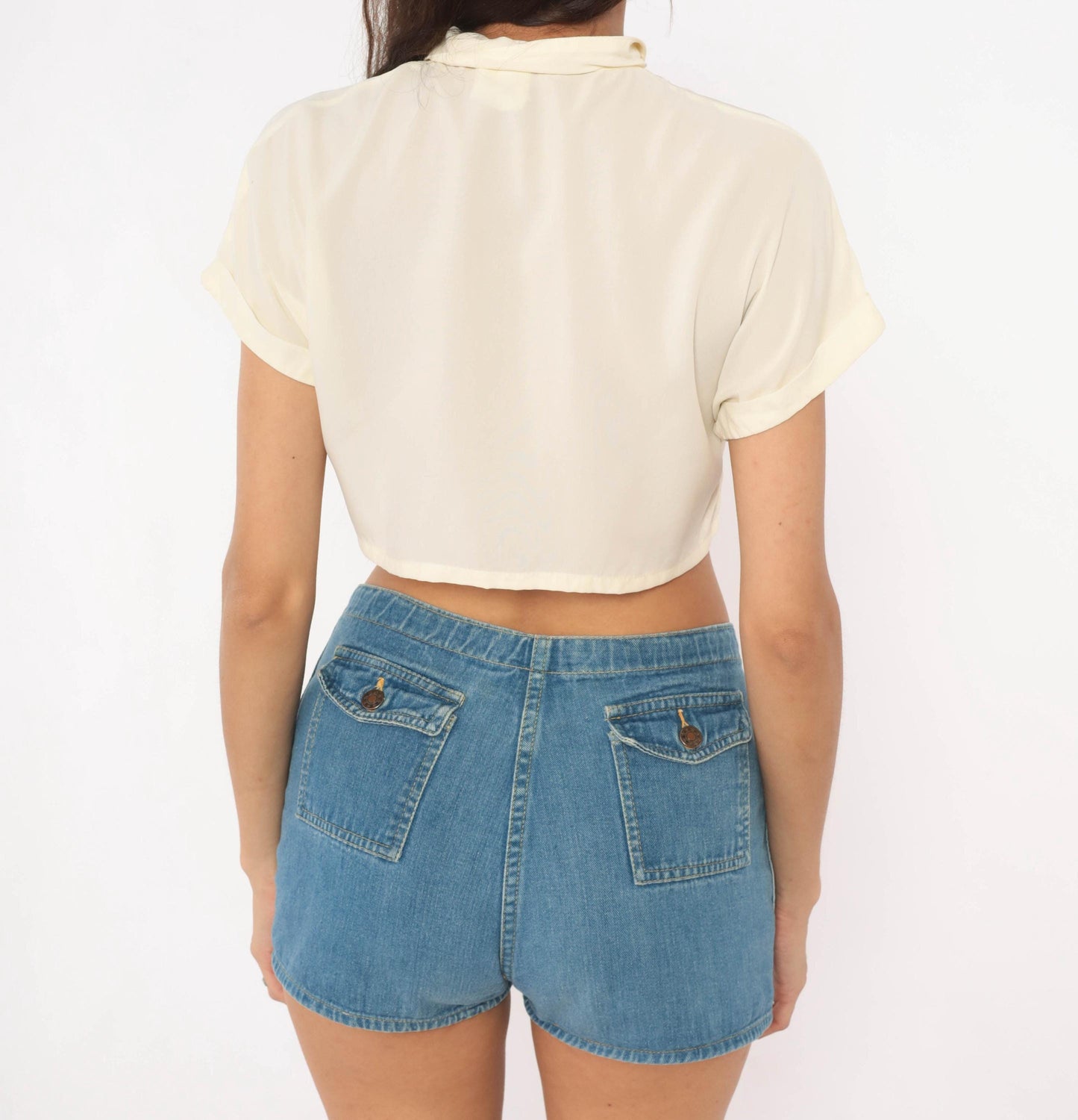 70s Caraco California Cream Crop Top Lace Pintuck Button Front Small