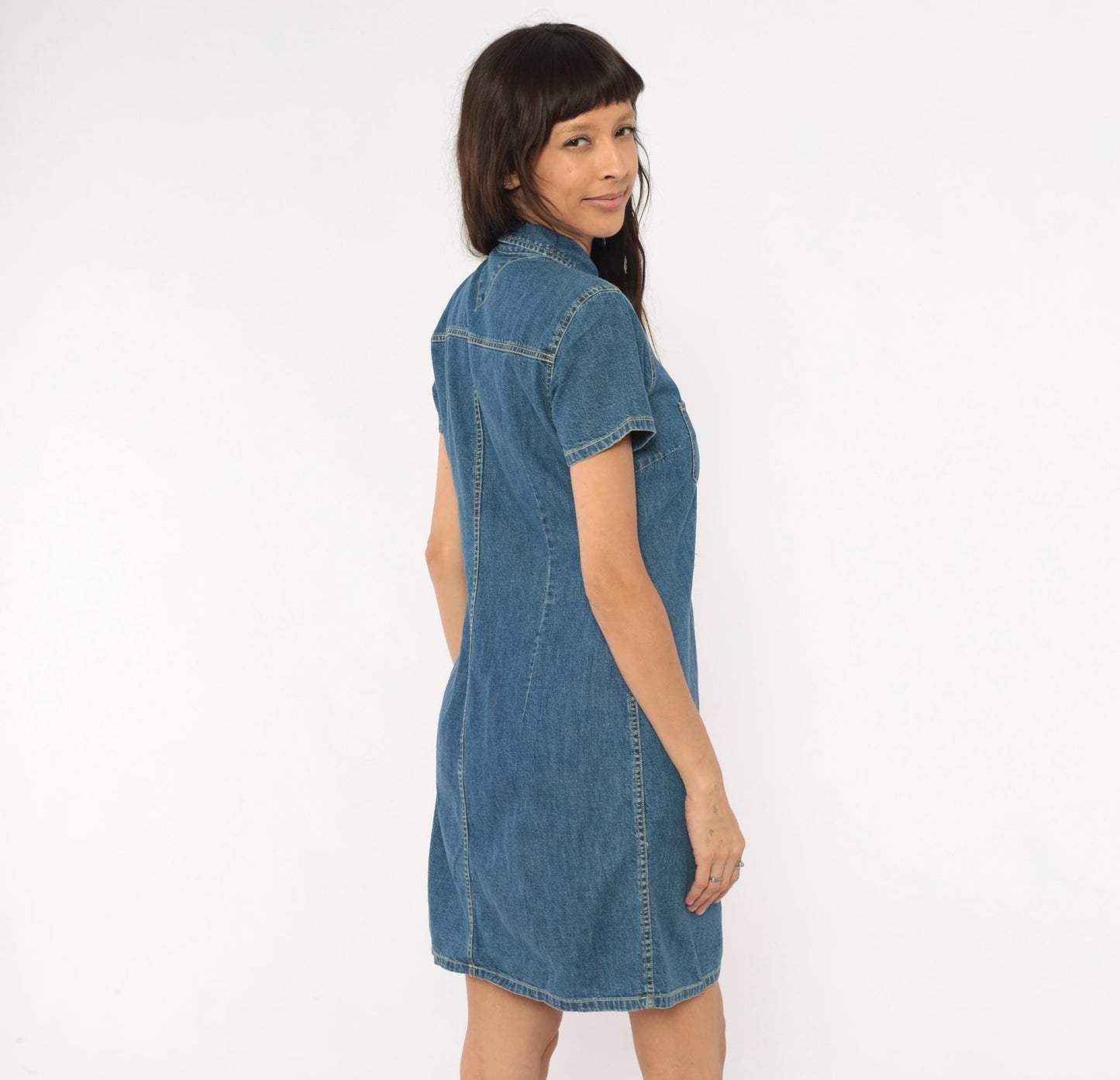 Y2K Tommy Hilfiger Denim Shirt Dress Blue Jean Snap Front Small S