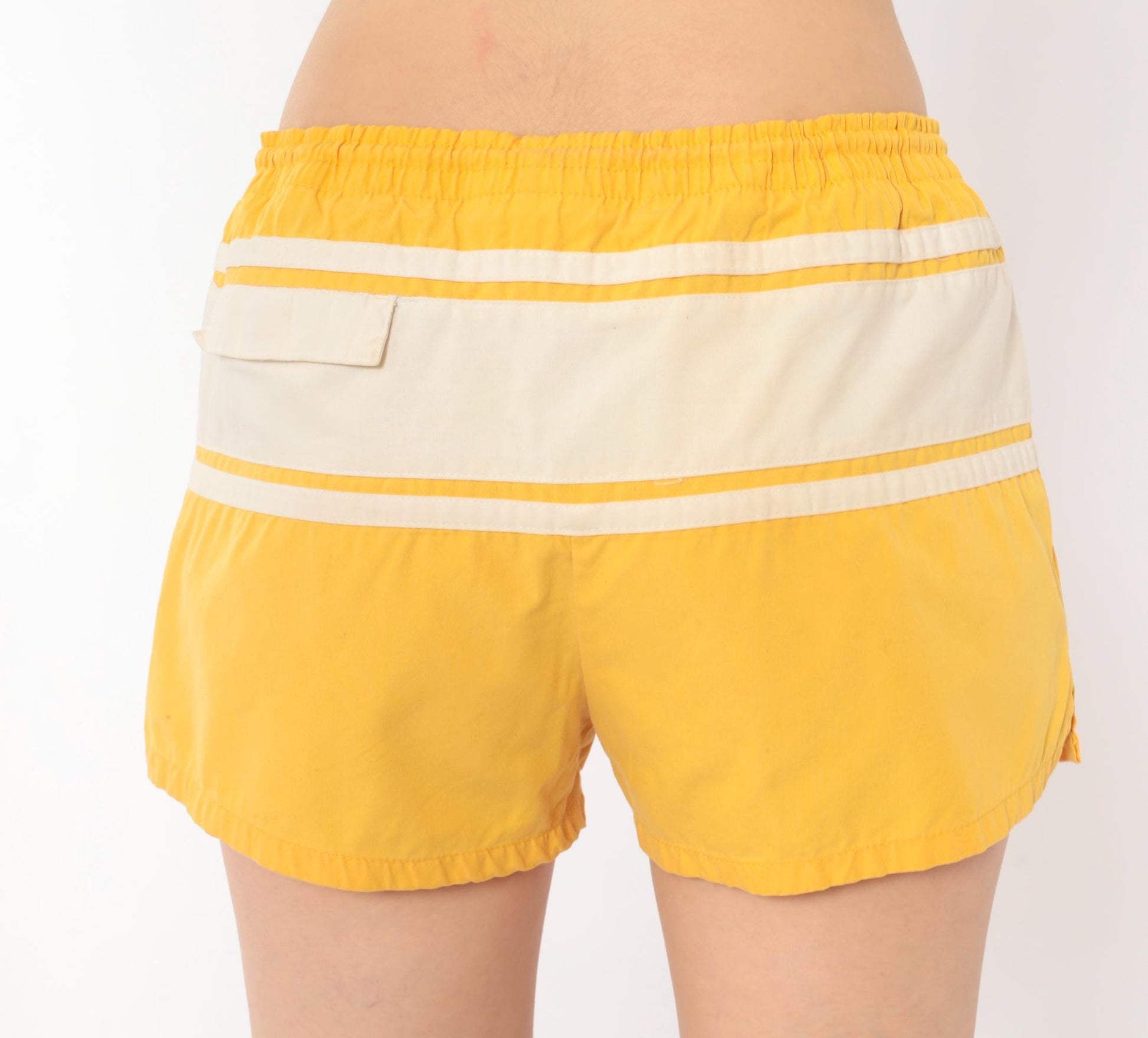 80s Run Ins Yellow Striped Swim Shorts White Band Medium