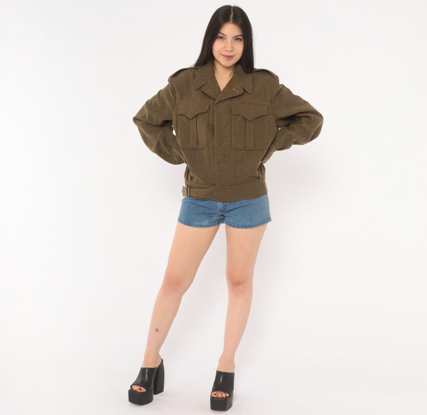 1950s Military Wool Jacket Olive Drab Cropped Blouson Army Green Medium M