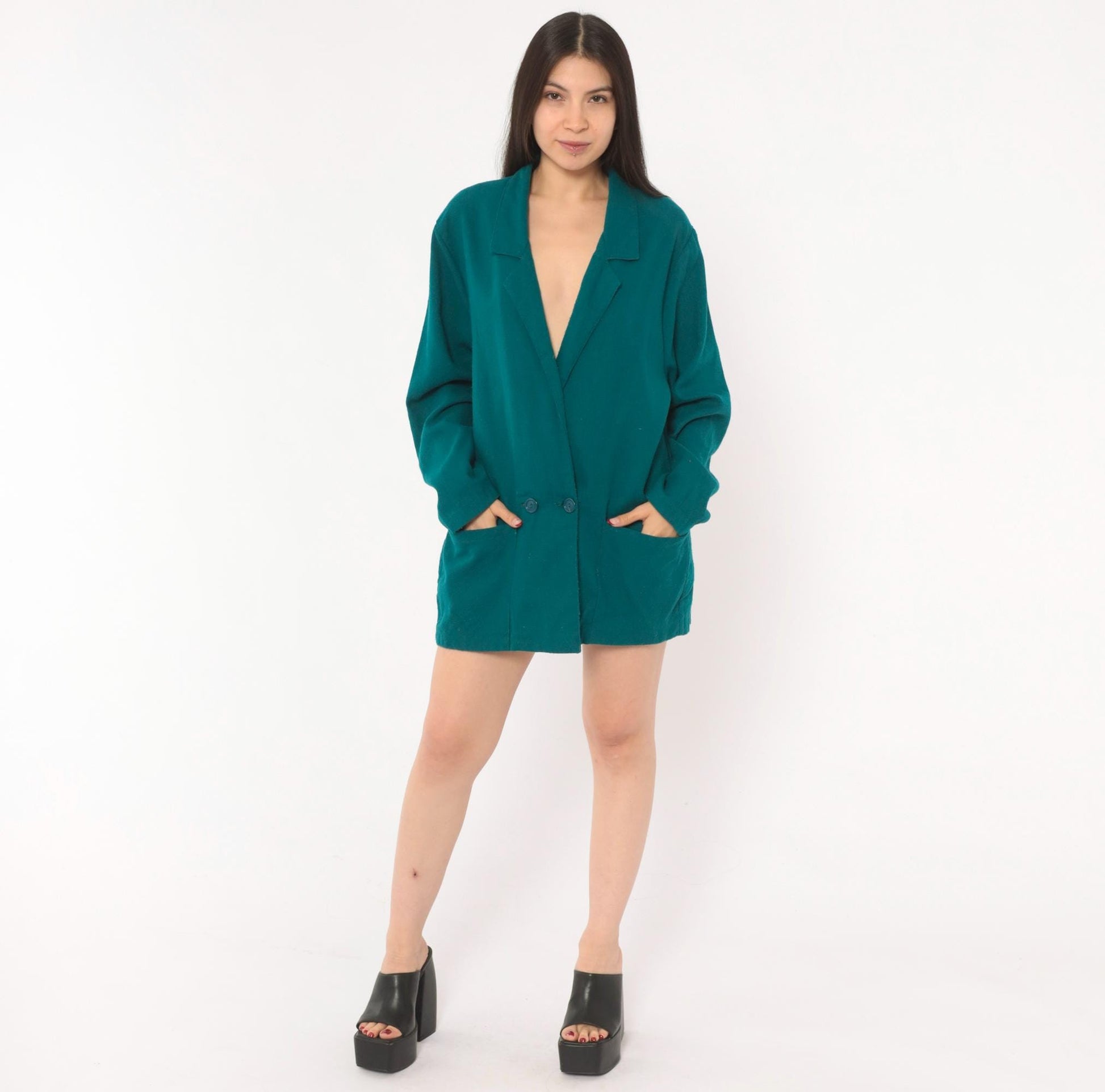 90s E.J. & Gee Teal Double Breasted Wool Blazer Notched Lapel Small