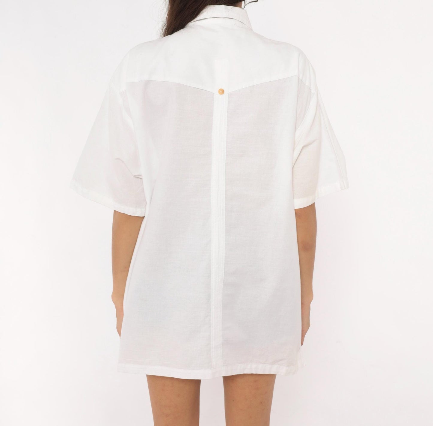90s White Cotton Button-Up Shirt Four Pocket Short Sleeve Pointed Collar Extra Large XL