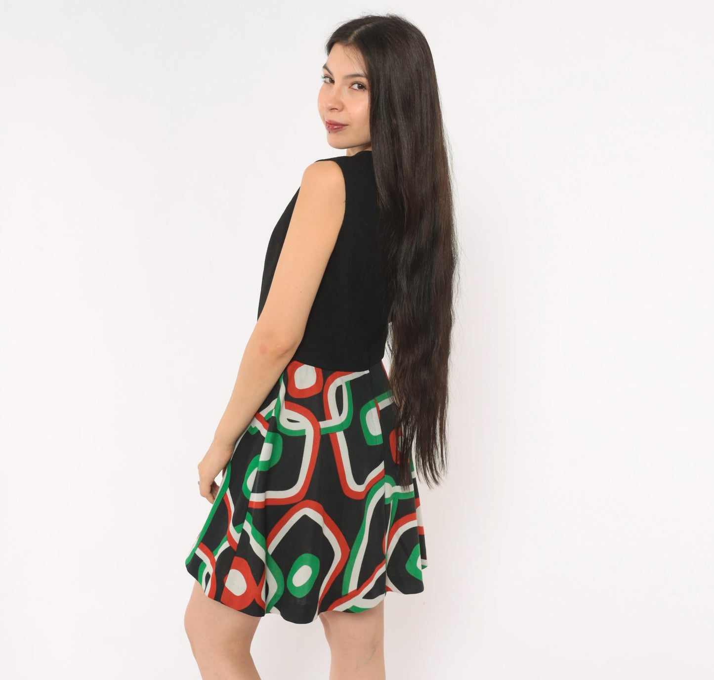 70s Parfait Originals Mini Dress Black Geometric Print A-Line Small S