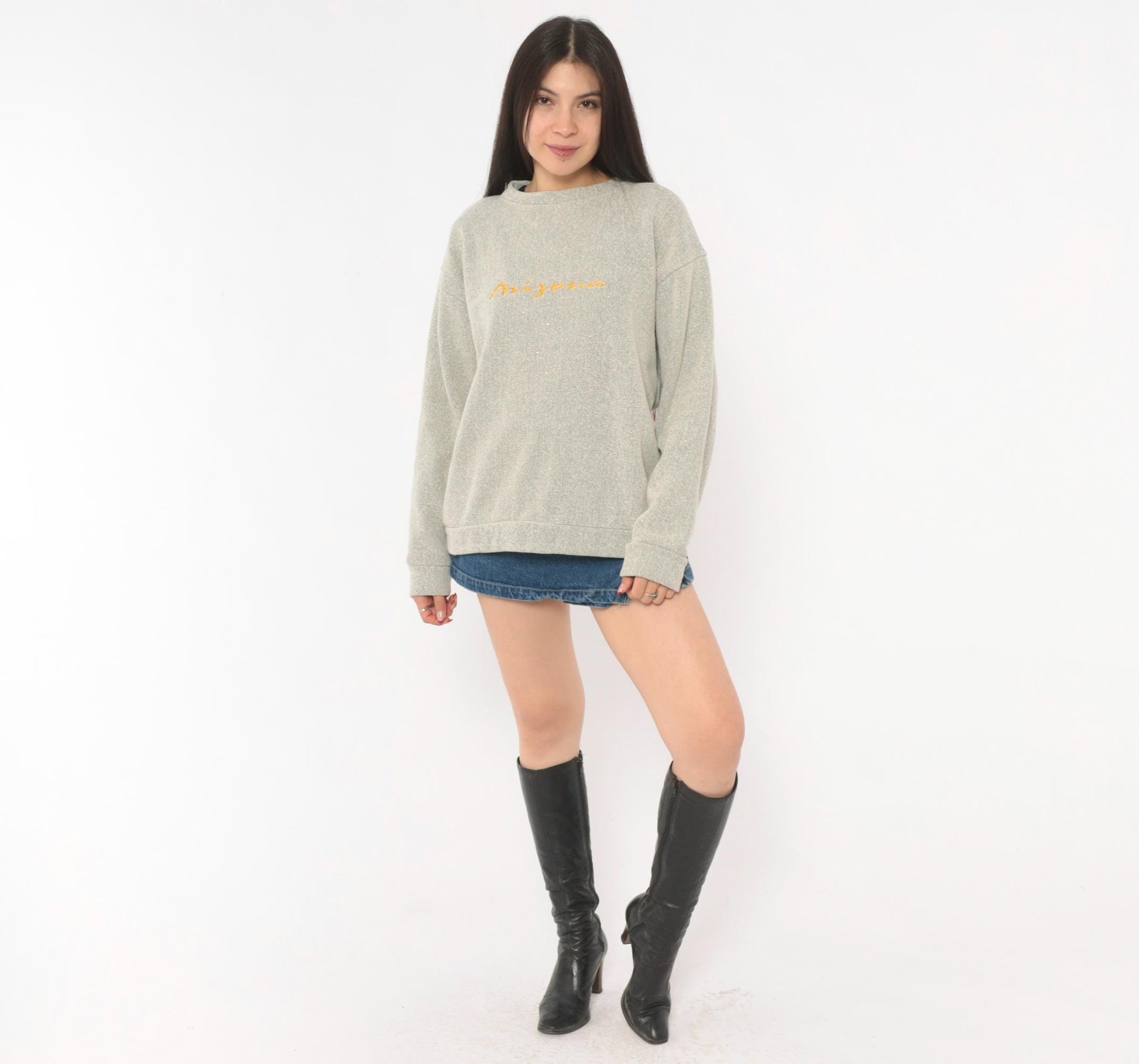 90s Arizona Embroidered Crewneck Sweater Tan Grey Speckled Niko's Large L