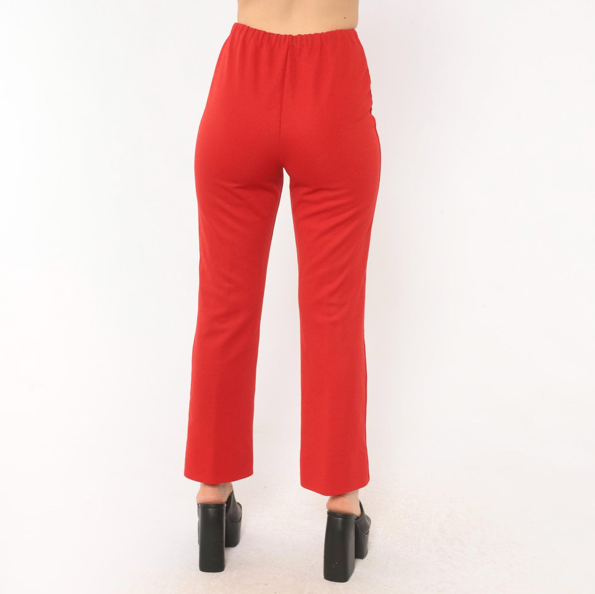 70s Red High Rise Straight Leg Pants Elastic Waist Pull On Trousers Extra Small XS