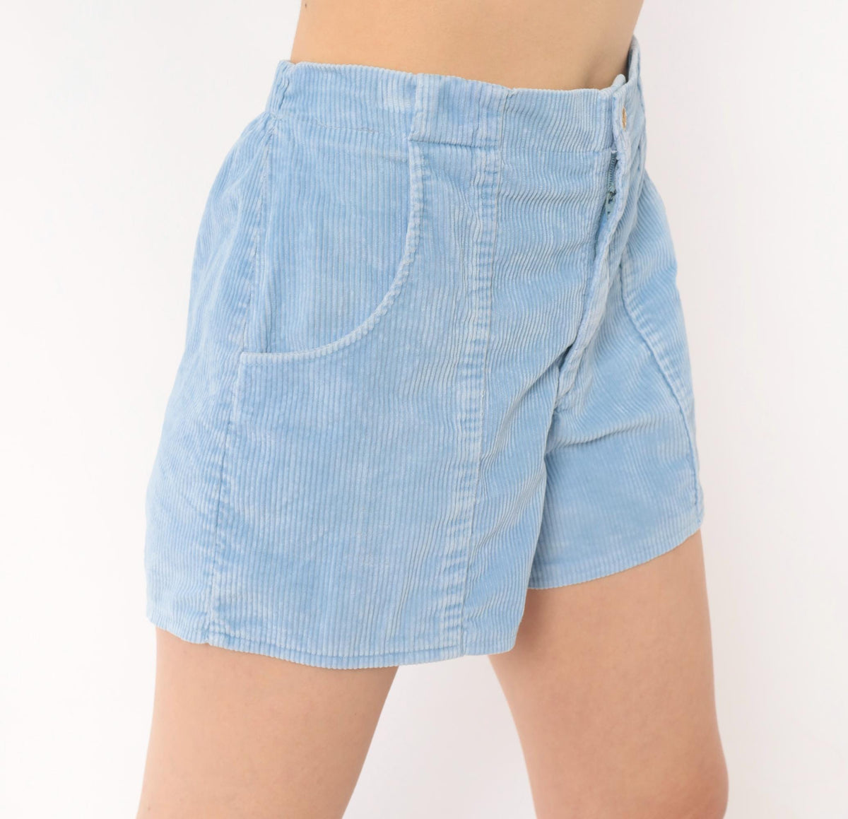 80s Ocean Pacific Corduroy Shorts Sky Blue High Waist Cotton Medium