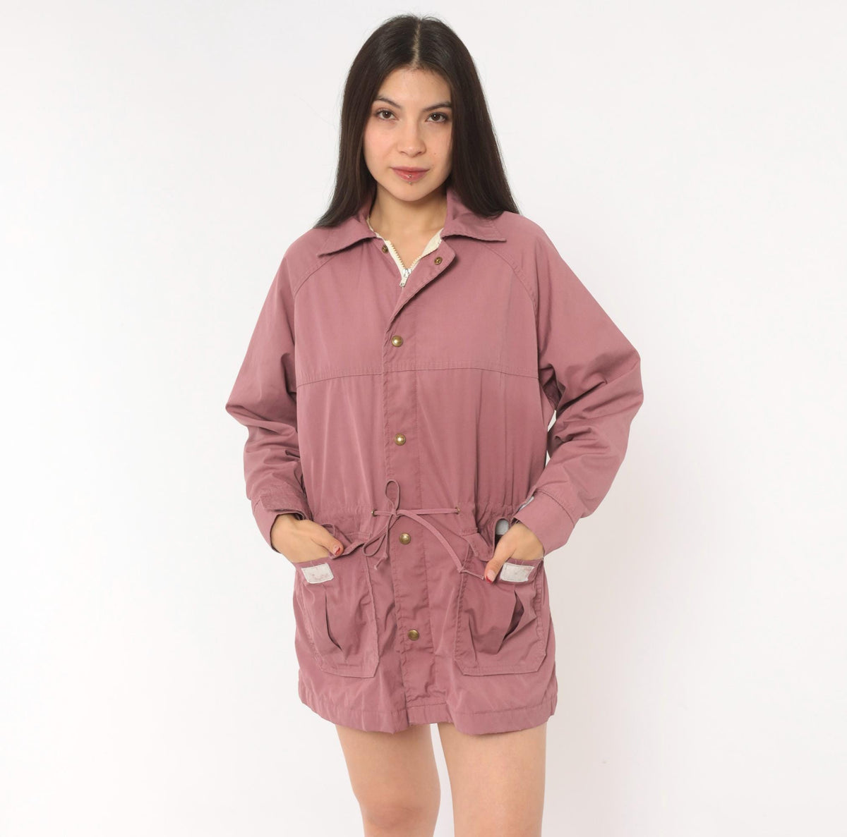80s Woolrich Woman Mauve Jacket Snap Button Drawstring Waist Medium M