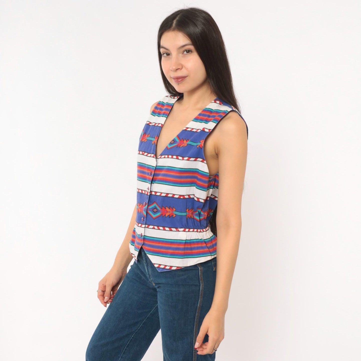 90s Tillman Southwestern Cotton Vest Purple White Geometric Tribal Medium M