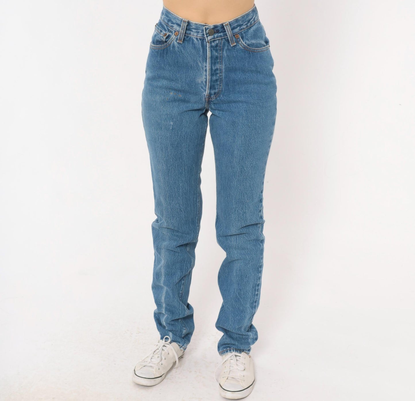 80s Levi's High Waist Straight Leg Jeans Medium Wash Button Fly Extra Small XS