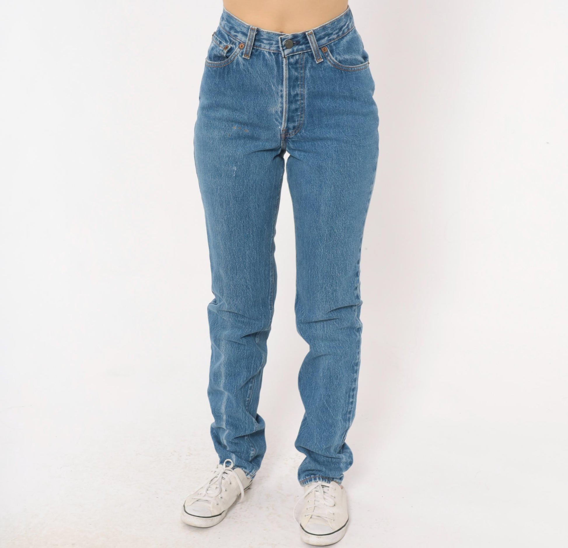 80s Levi's High Waist Straight Leg Jeans Medium Wash Button Fly Extra Small XS