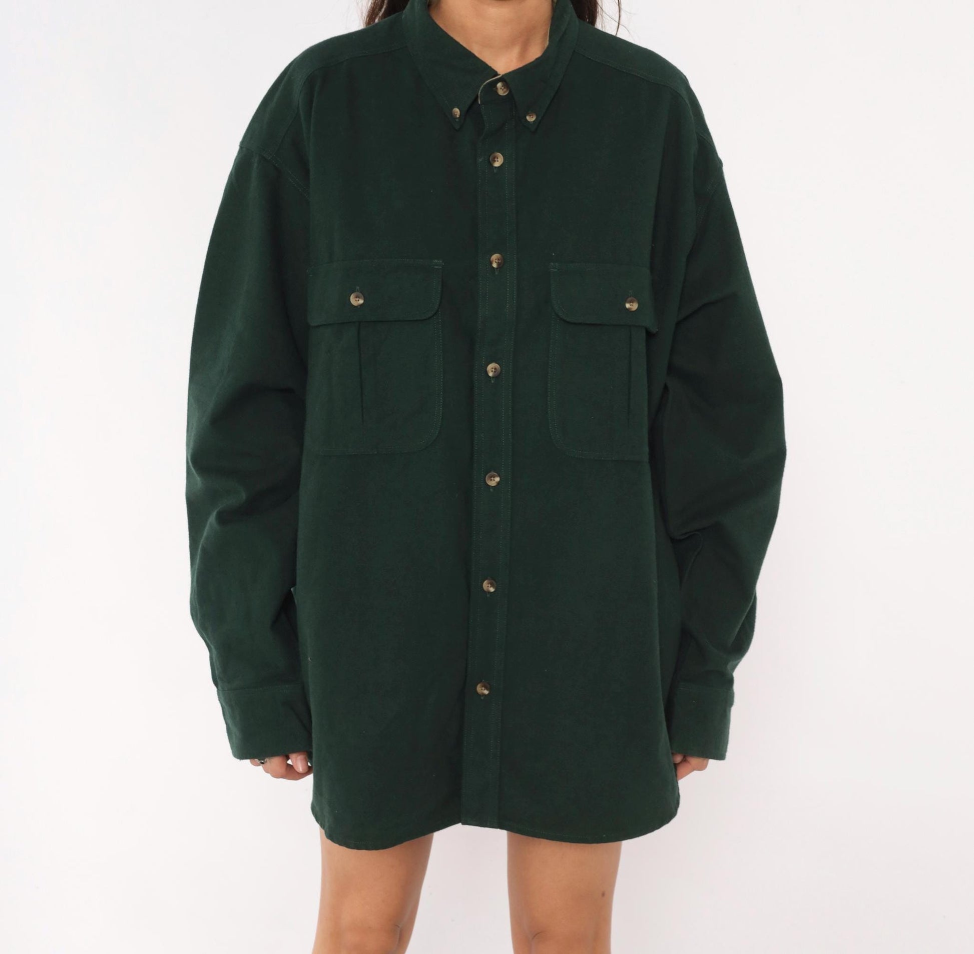 Y2K Cabelas Forest Green Chamois Cotton Button Down Shirt Extra Large XL